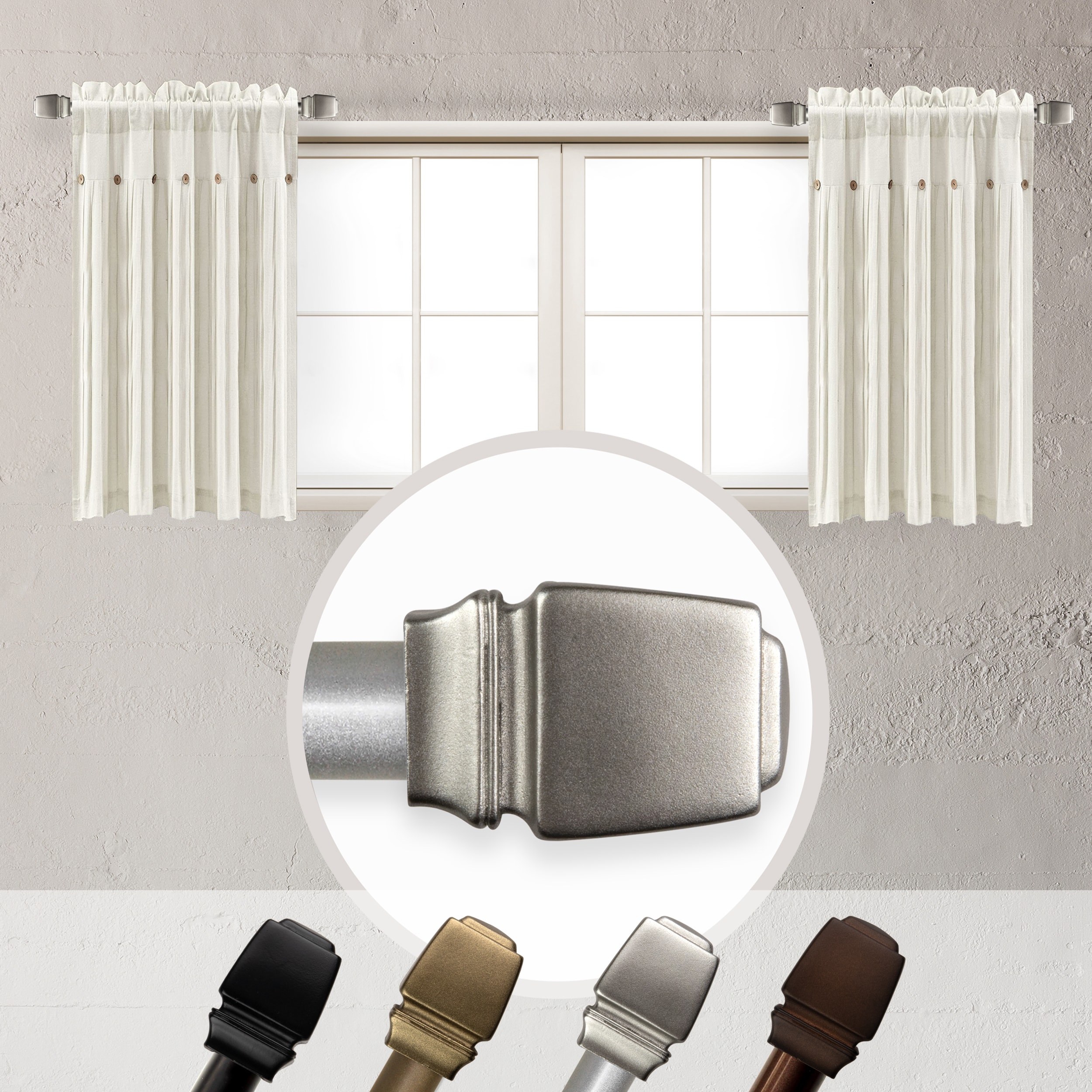 Hart & Harlow L-SIDE063-18-5 Jadore 5/8-in 2 -Pack 12-in to 20-in Satin Nickel Steel Side curtain rod with Finials