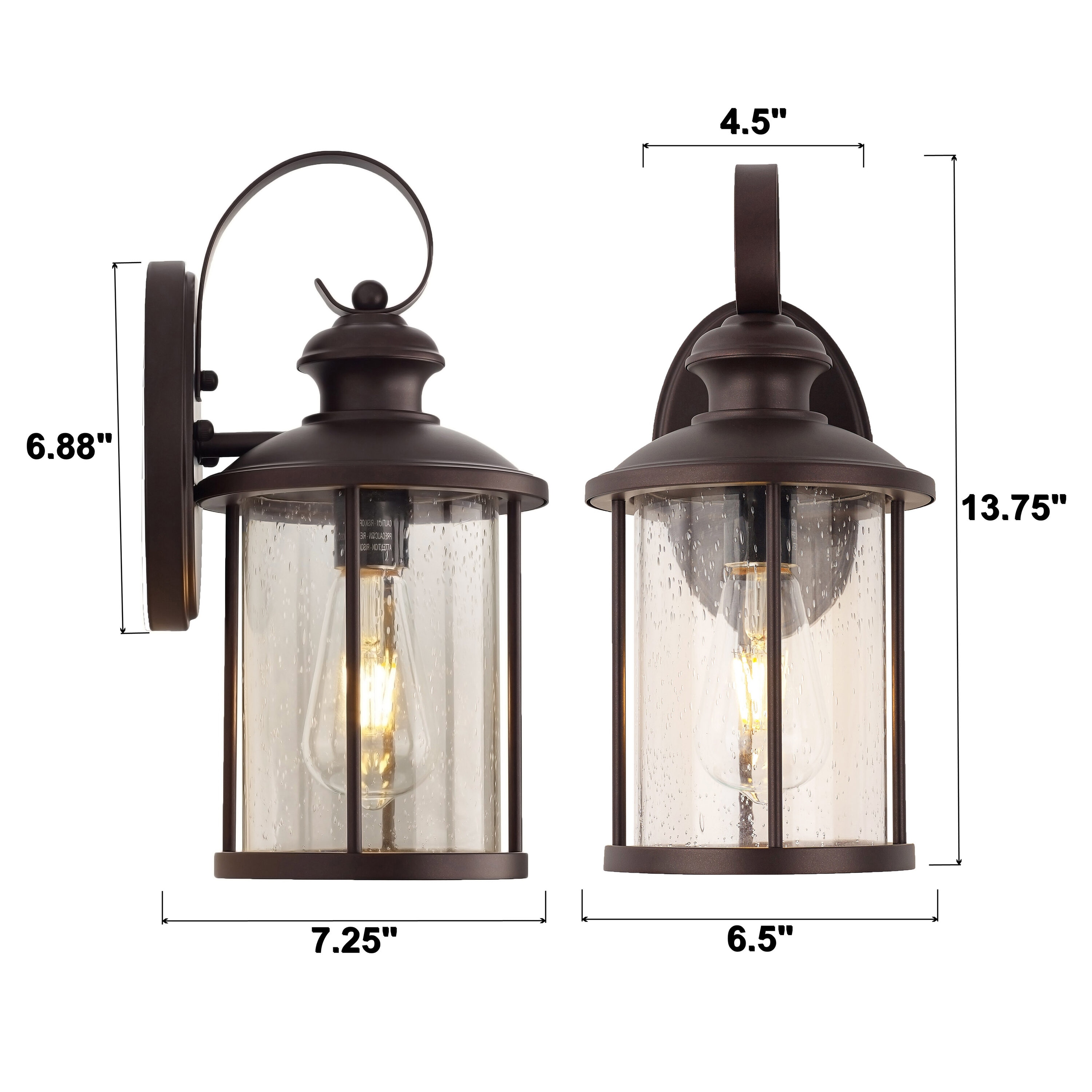 Bronze 13.75" Outdoor Wall Lantern with Clear Seedy Glass
