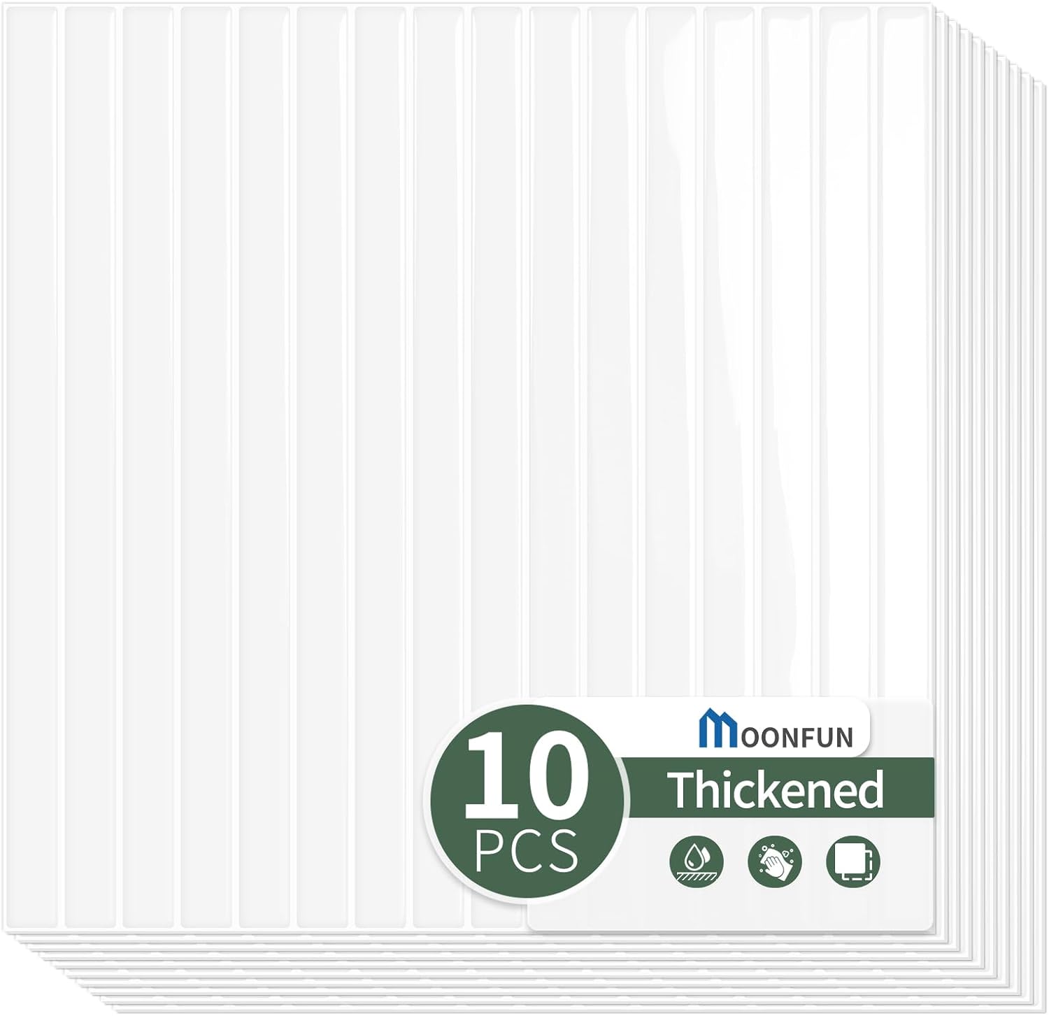 MaseiKar Peel and Stick Kitchen Backsplash Tiles Upgraded Thick 10 Sheet Waterproof Premium Self Adhesive Wall Tile for Kitchen Bathroom and Fireplace White 12x12 in