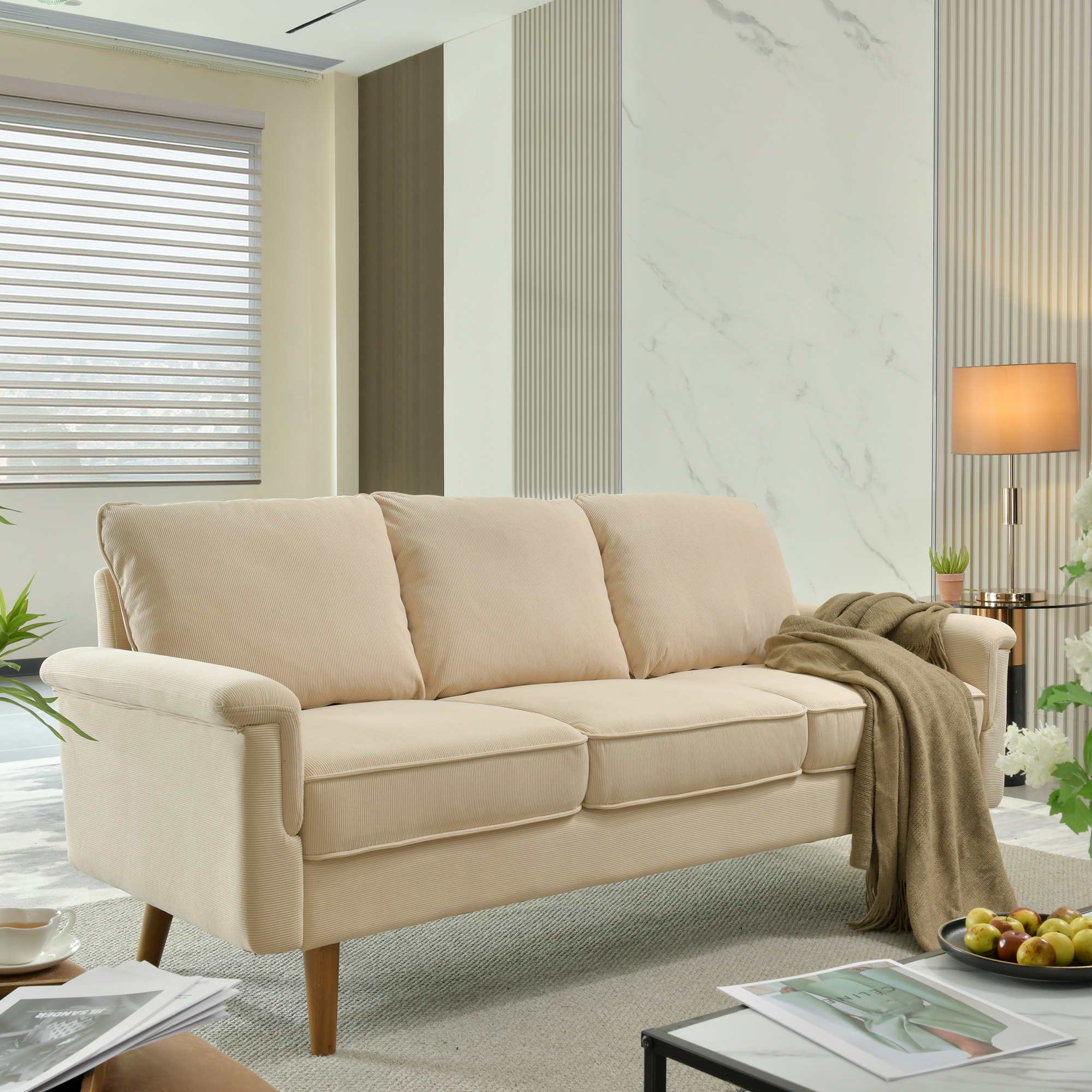 Ovios OGLS220 71.65-Inches Modern Beige 3 -seater Sofa