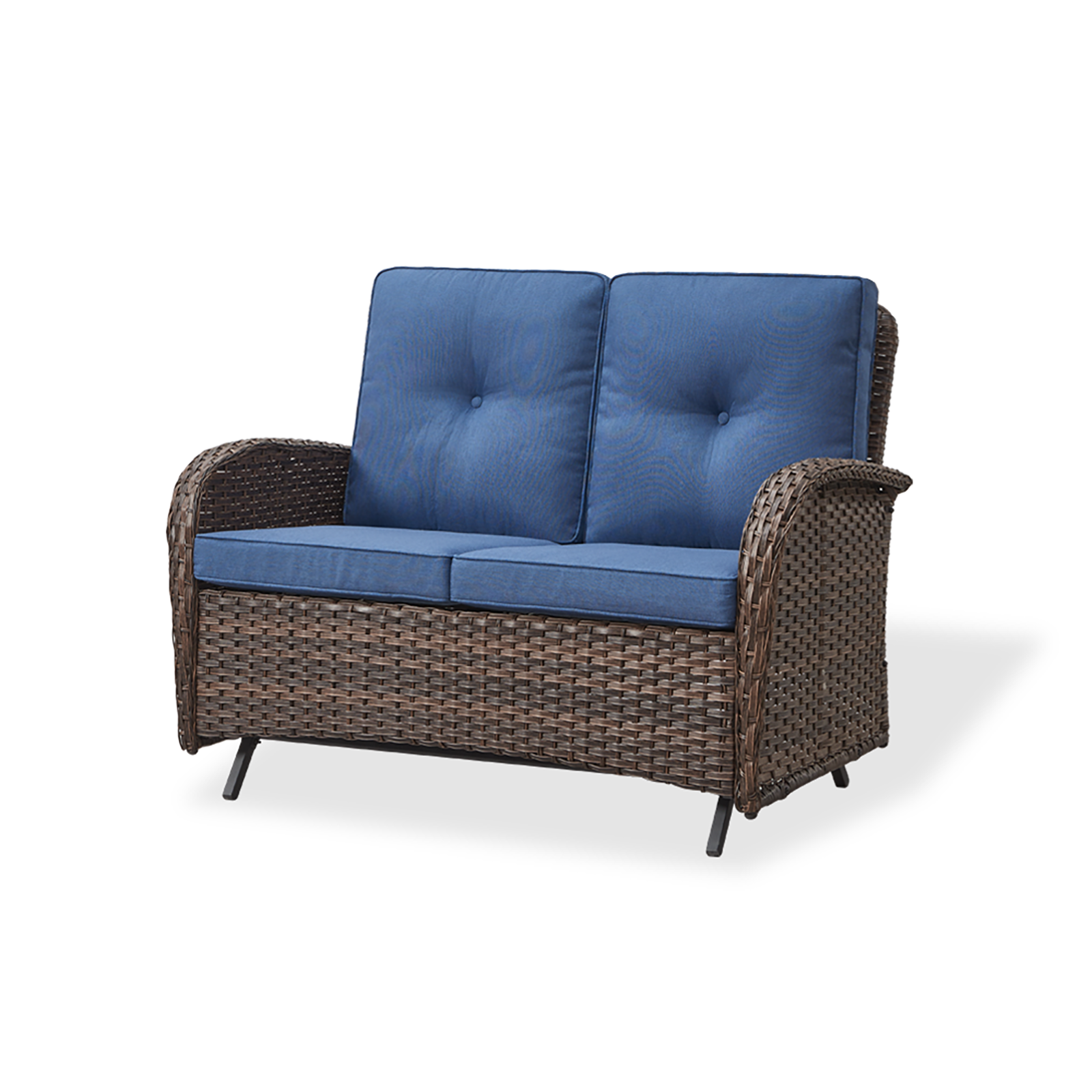 Rilyson FS115-1 New Juno Wicker Outdoor Loveseat with Blue Cushions and Wicker Frame