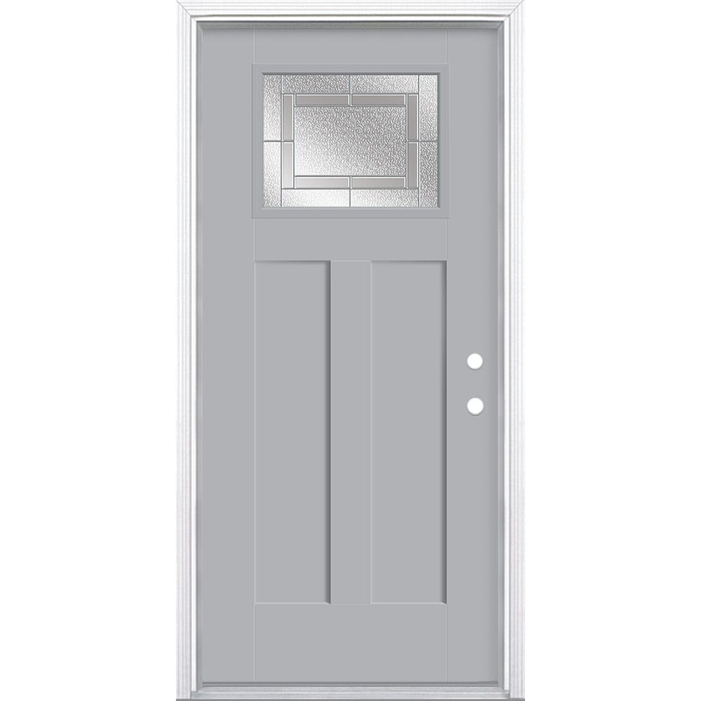 Masonite 3420071 Focus 36-in x 80-in x 4-9/16-in Fiberglass Craftsman Left-hand inswing Infinity Gray Painted Prehung Front Door with Brickmould Insulating core