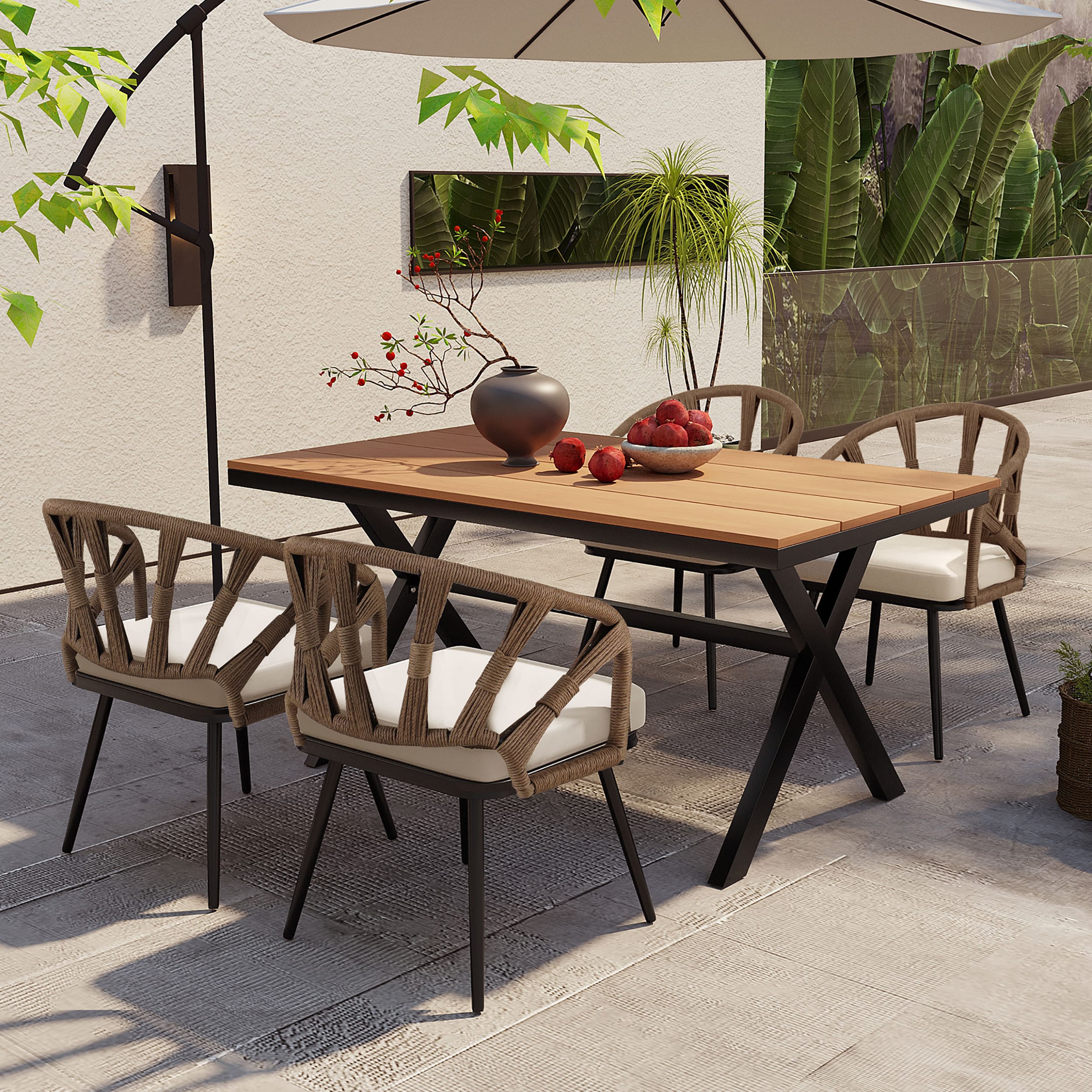Moda Furnishings Giga 5 -Piece Black Patio Dining Set Iron Rectangle ...