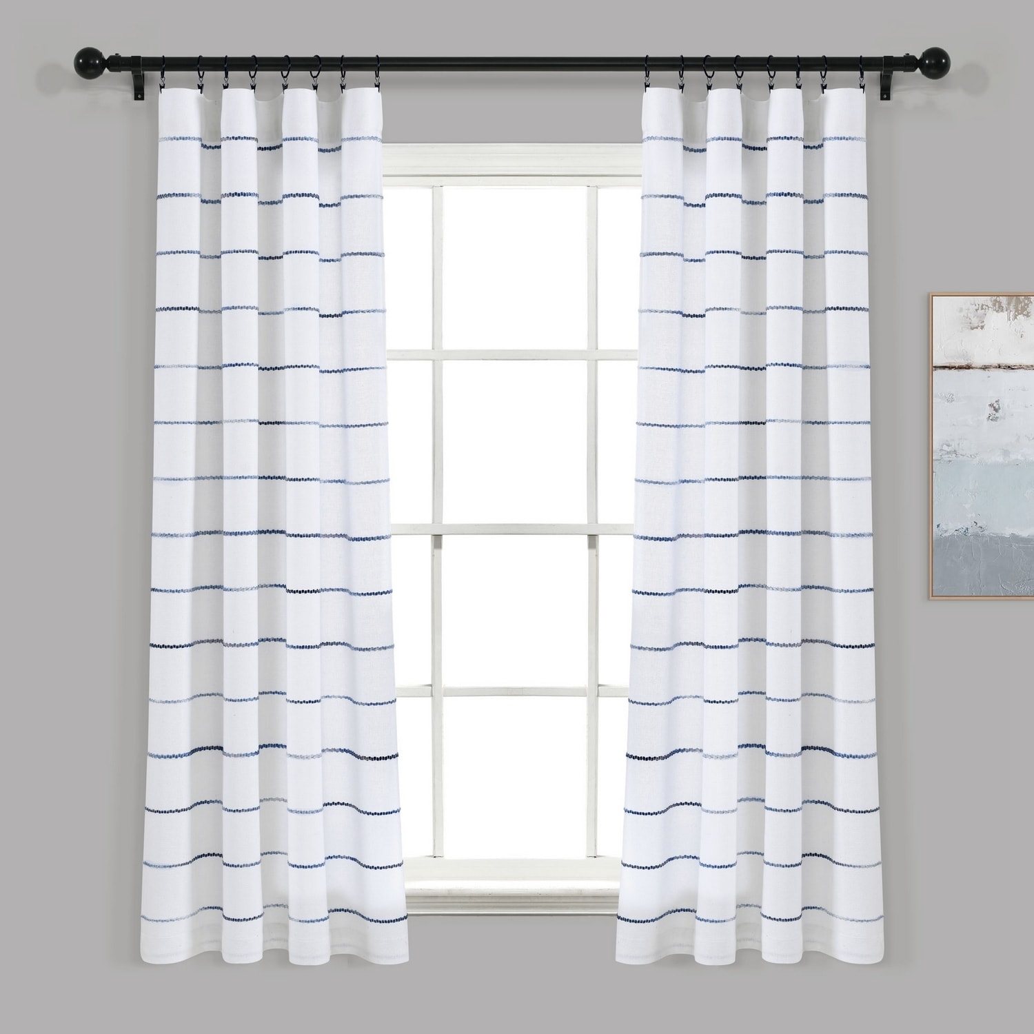 Lush Decor 16T007507 63-Inches Navy Striped Rod pocket Curtain panel pair