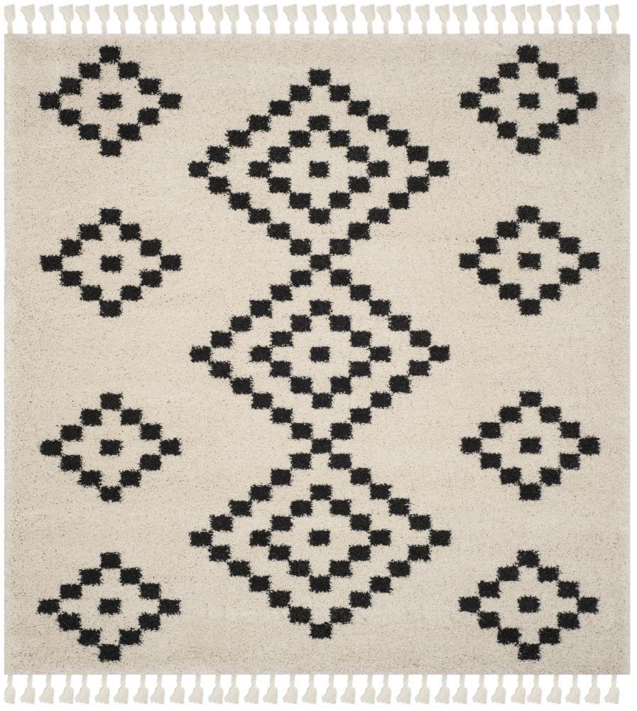 Safavieh MFG246B-7SQ Moroccan Fringe Sair Shag 7 x 7 (ft) Loomed Polypropylene Cream/Charcoal Square Indoor Abstract Moroccan Area rug