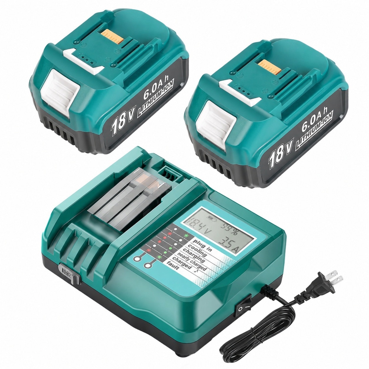 Anqtovp  18V 6Ah Power Kit with Charger LCD Display Cooling Fan USB Port Compatible with LXT Series Tools Fast Charging