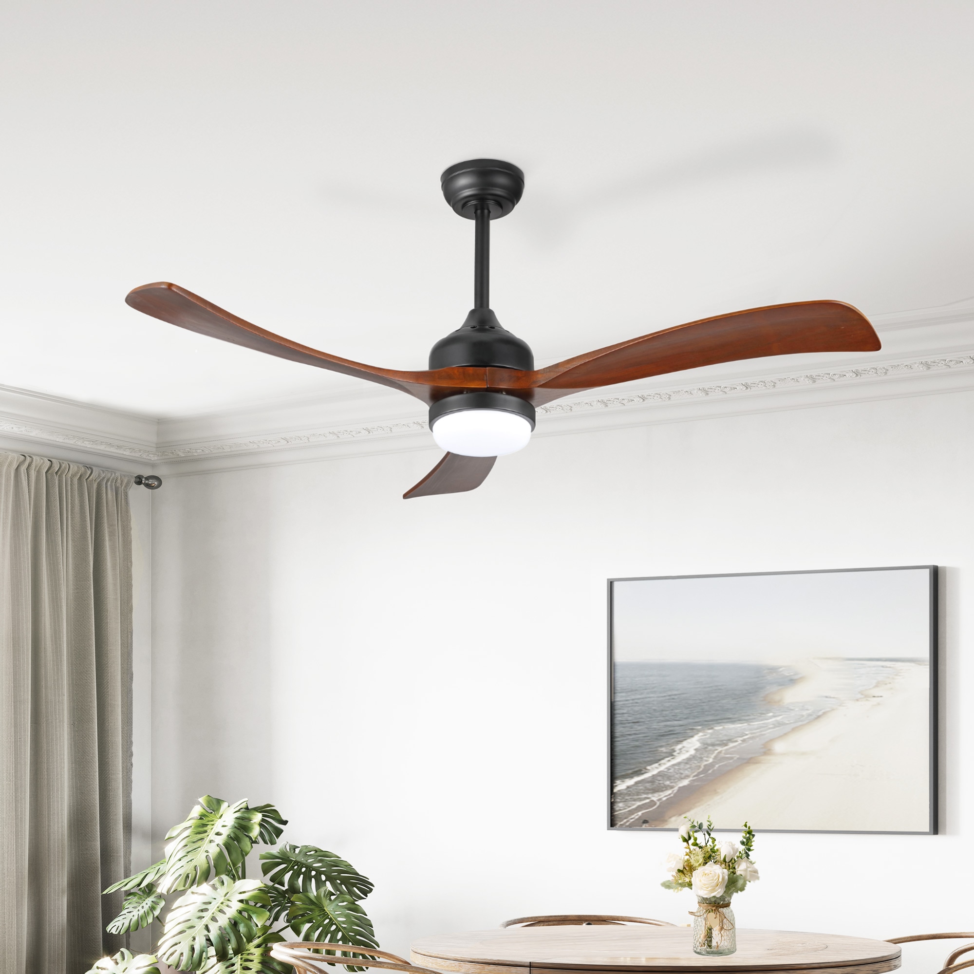 GETLEDEL 52-in Black with Walnut Blades Color-changing Indoor Ceiling ...