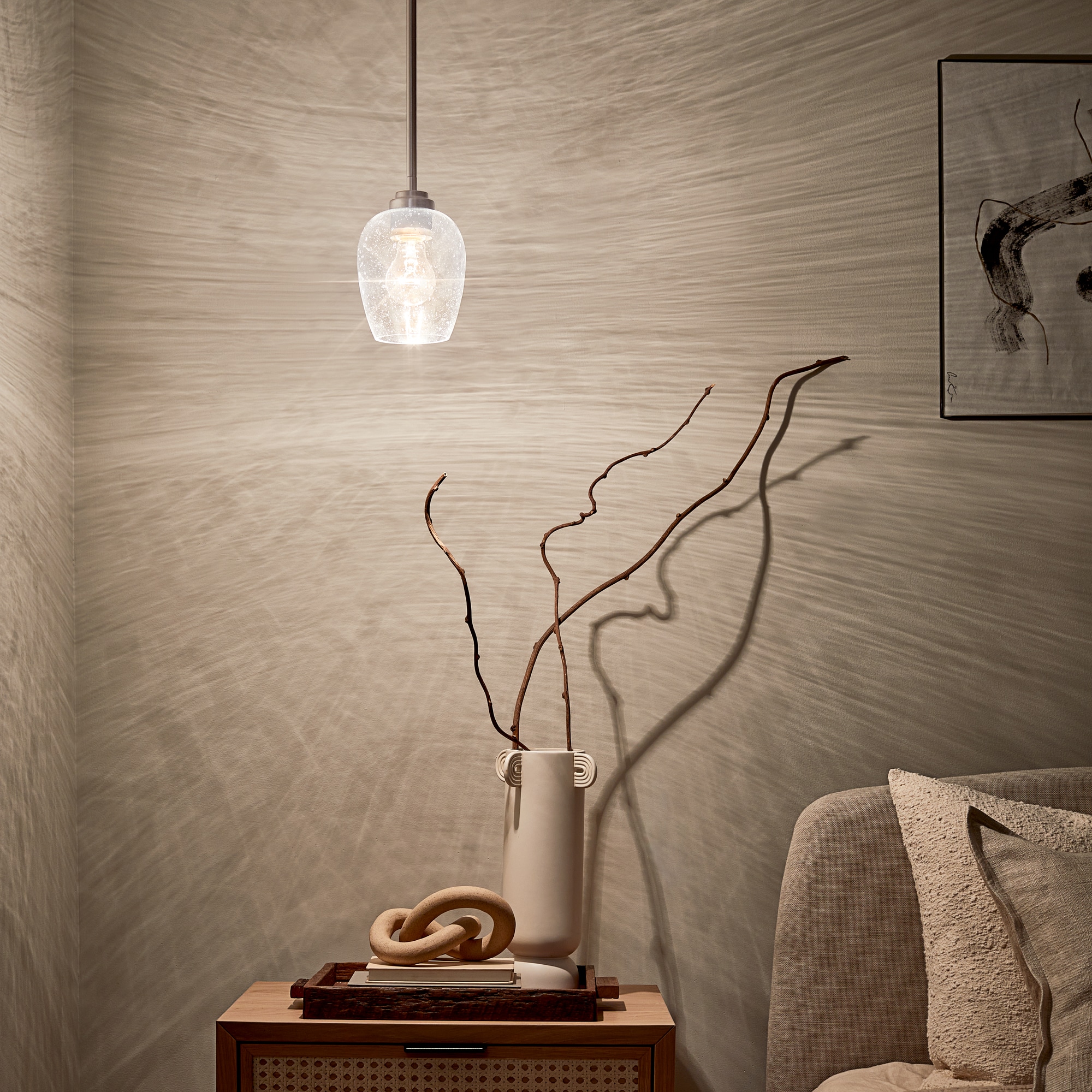 Valserrano Brushed Nickel Mini Pendant with Seeded Glass Shade