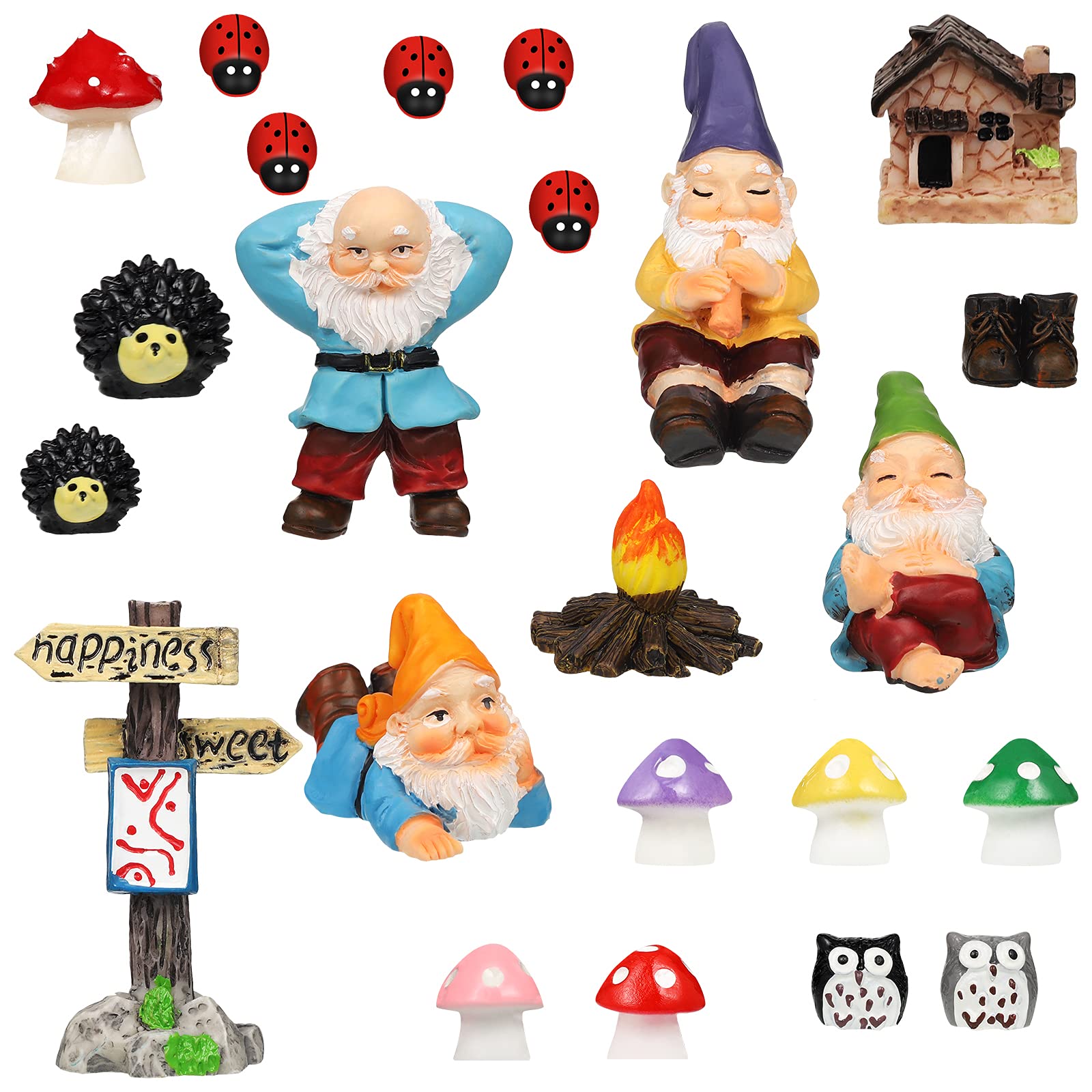Phewnyzo Miniature Garden Gnome Resin Statues Fairy Figurines Set with ...