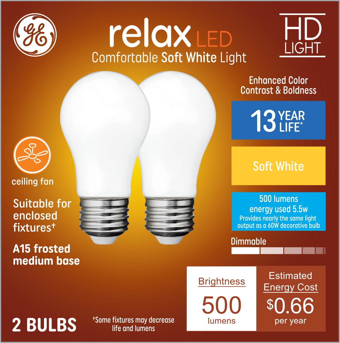 Geslagen vrachtwagen Tussen rots GE Relax 60-Watt EQ A15 Soft White Medium Base (e-26) Dimmable LED Light  Bulb (2-Pack) in the General Purpose LED Light Bulbs department at Lowes.com