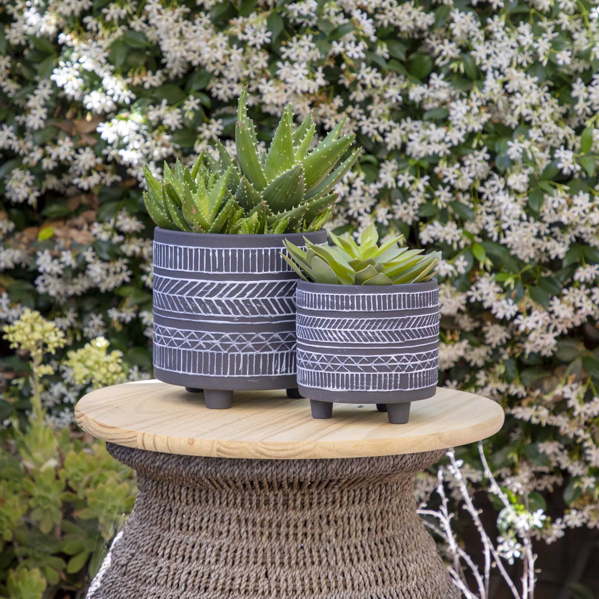 Yiekholo LL-1543AA 2 -Pack Round 8.0-Inches W Small Black Ceramic Indoor/Outdoor Planter with Drainage Holes with Self Watering