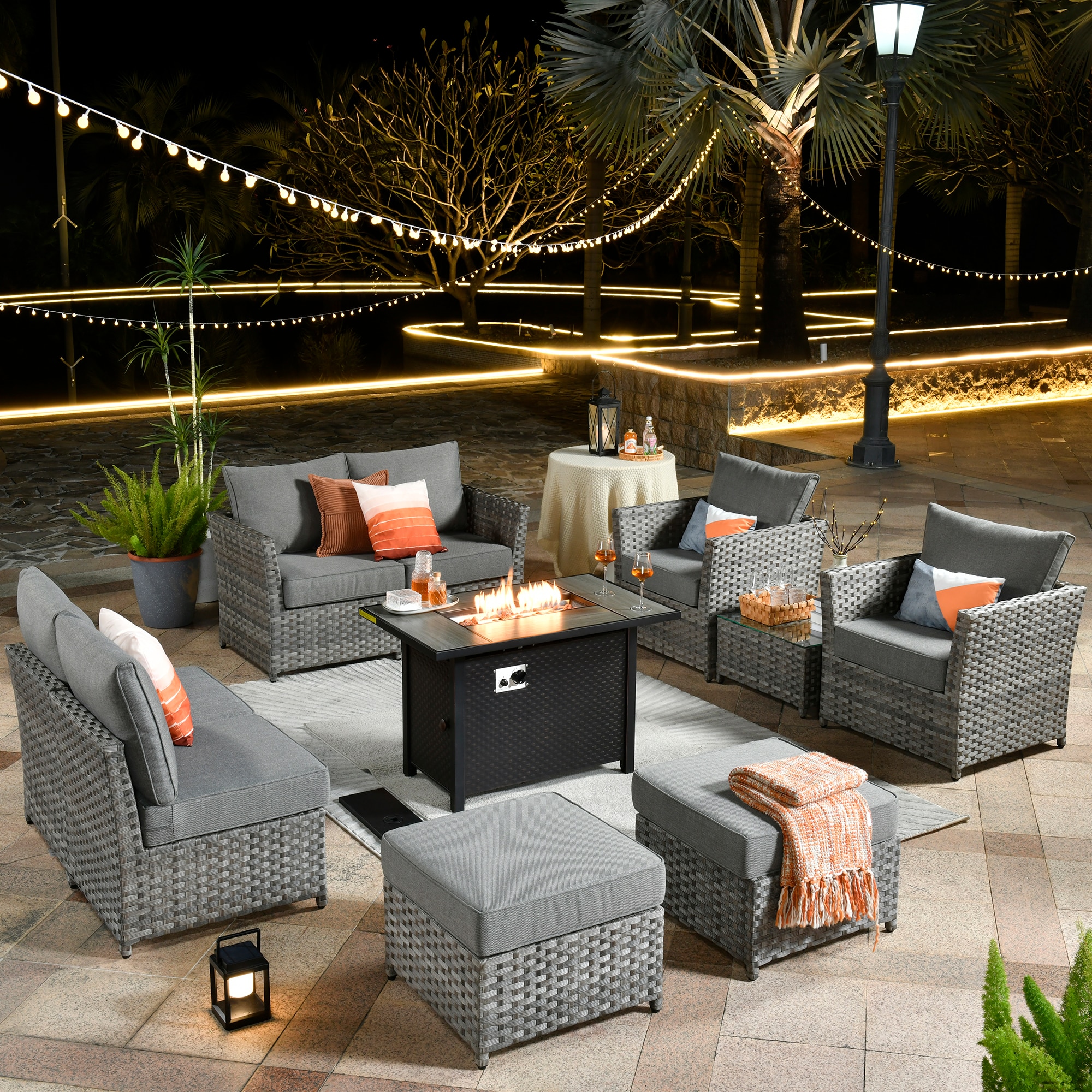 Ovios RFP03BS2-9 10 -Piece Wicker Patio Conversation Set with Dark Gray Cushions