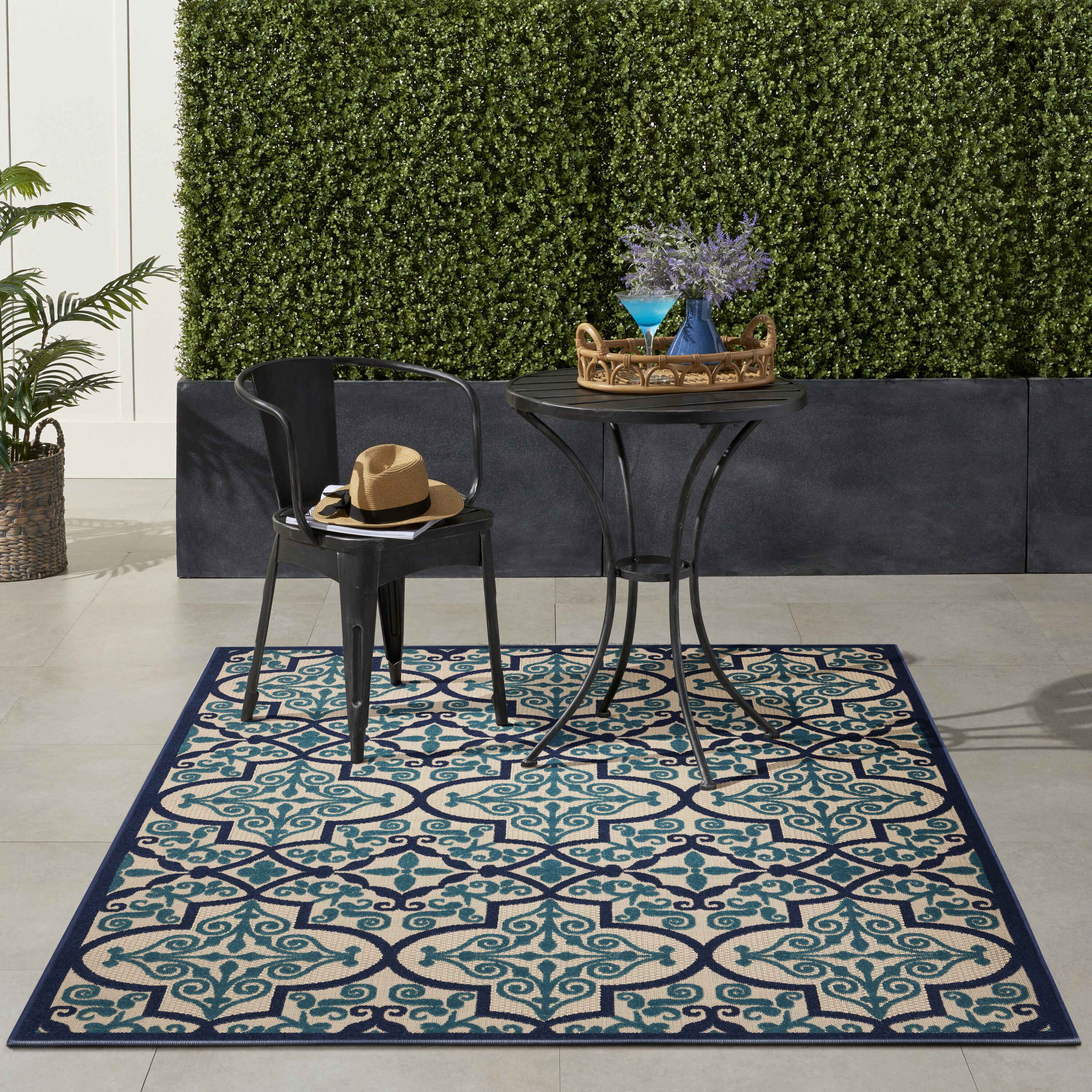 Nourison 37624 Aloha 5 x 7 (ft) Polypropylene Navy Rectangular Indoor/Outdoor Abstract Bohemian/Eclectic Area rug