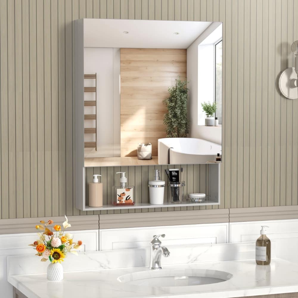 JUJABU Silver 24in Medicine Cabinet with Mirror for Bathroom with Storage Adjustable Shelves