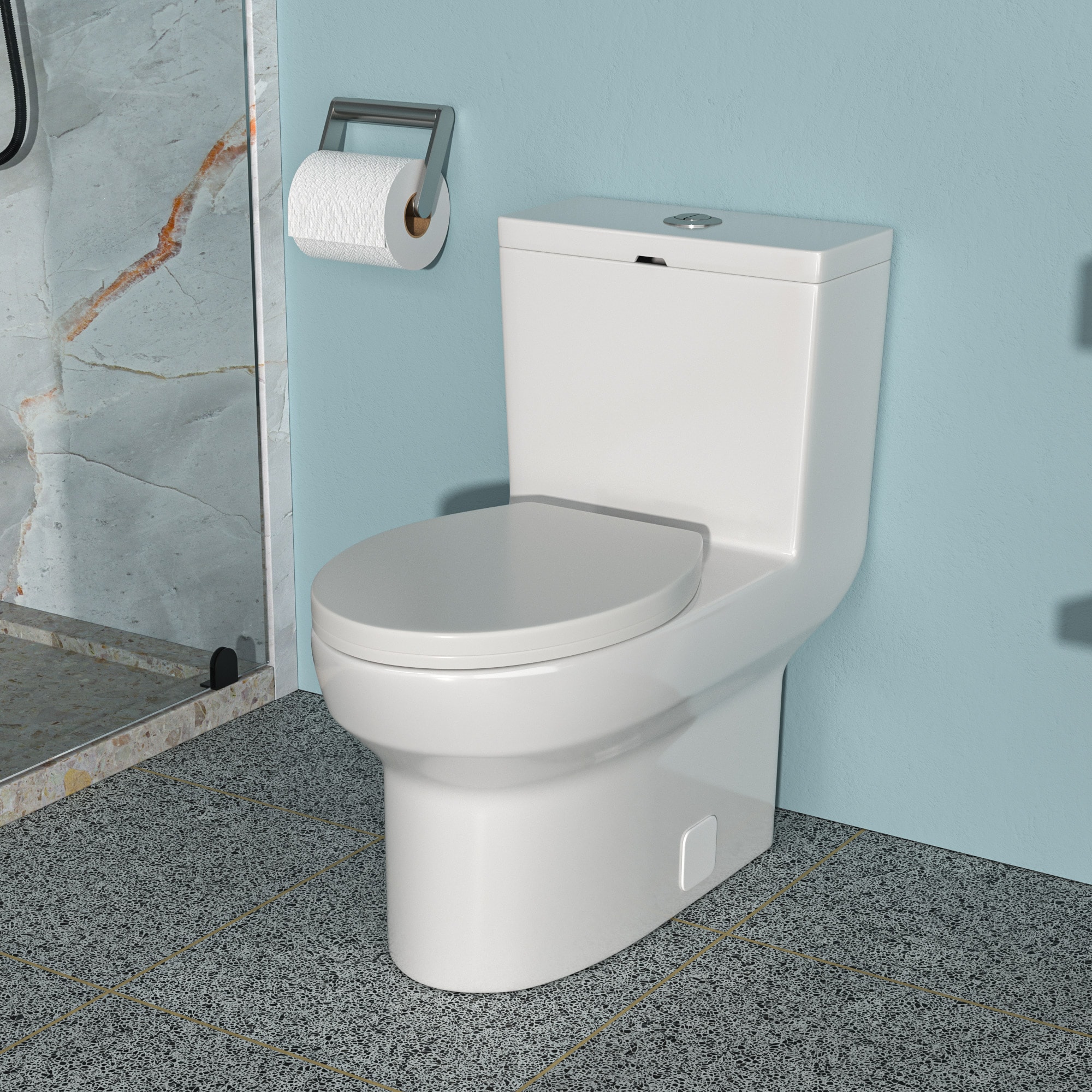 Vynxaria - White Dual Flush Elongated Chair Height 12-in Rough-In 1.6/1.1 GPF 1-piece Toilet
