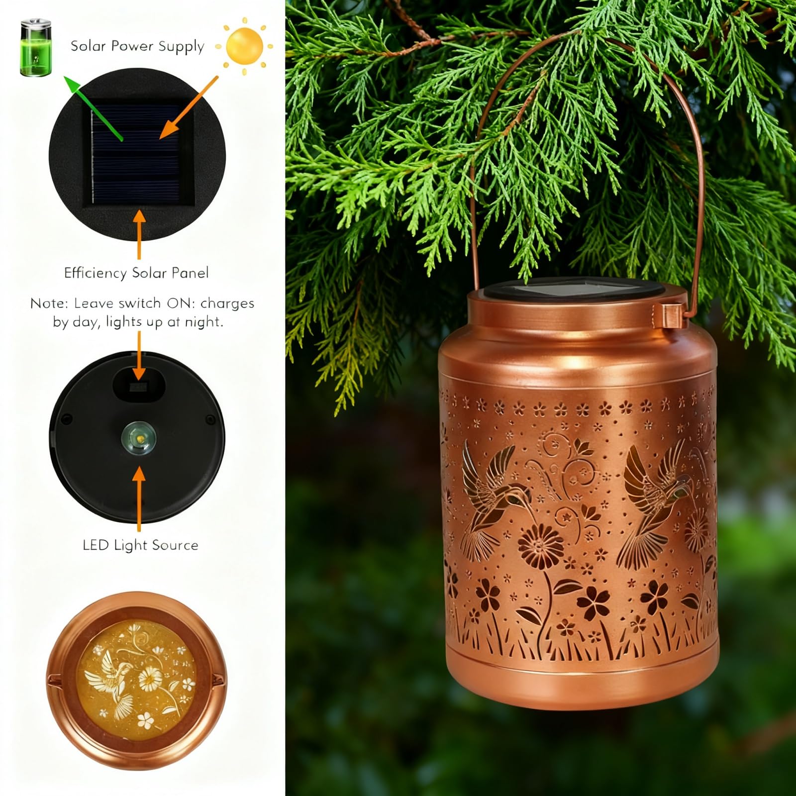 Oyezvary Solar Lanterns Outdoor Garden Decor Hummingbird Design ...
