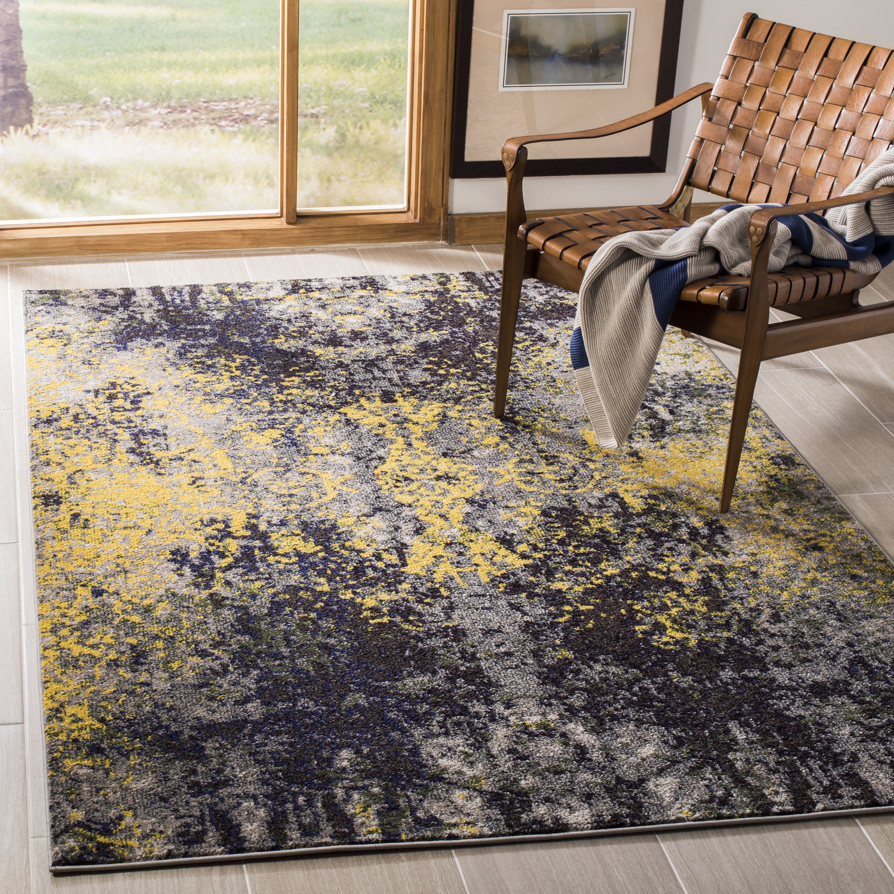 Safavieh MNC223G-3 Monaco Veras 3 x 5 (ft) Loomed Polypropylene Gray/Multi Rectangular Indoor Abstract Throw rug