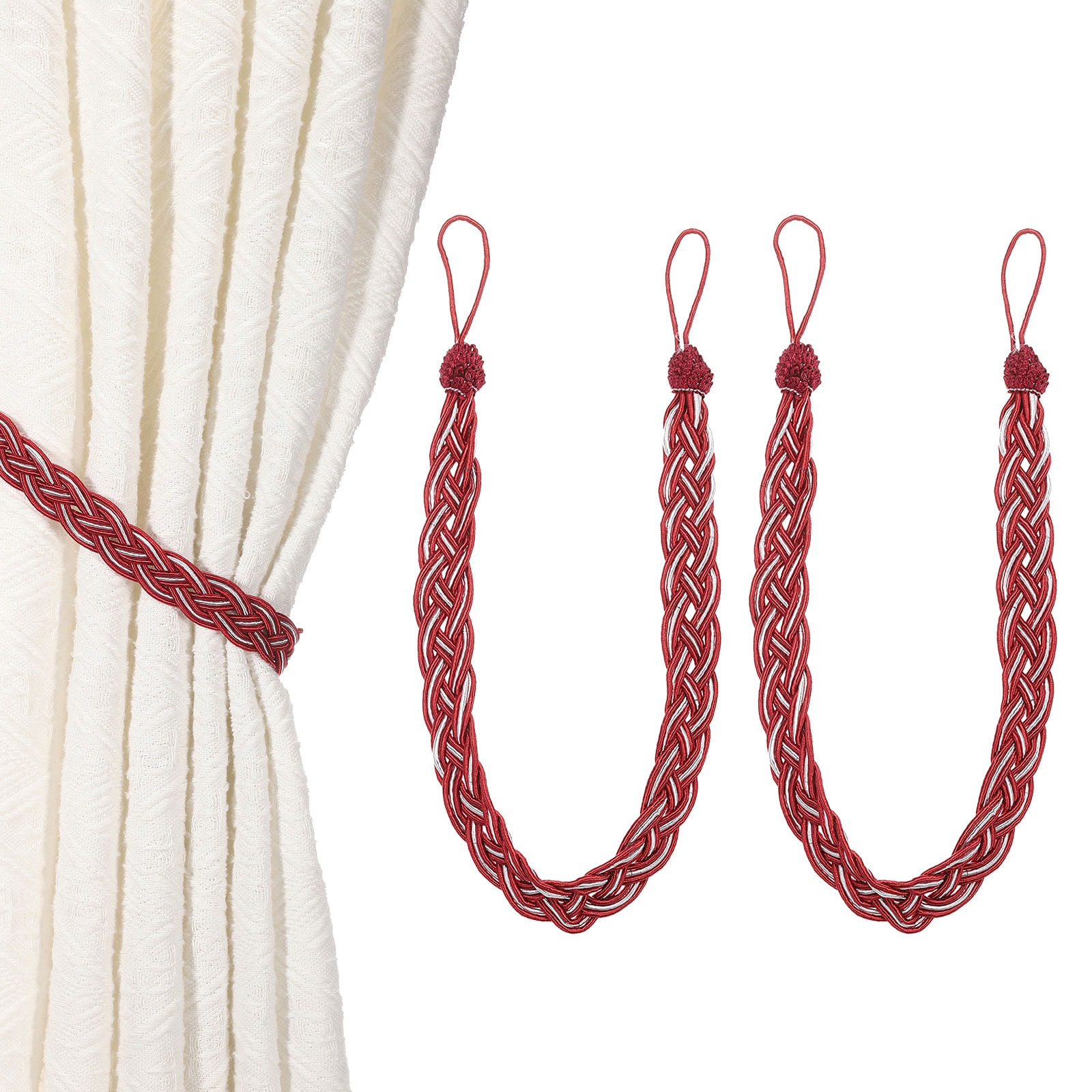 Unique Bargains - 2pcs Curtain Tiebacks 56cm/22 Inch Braided Drapery Holdback Holder Curtain Ties...