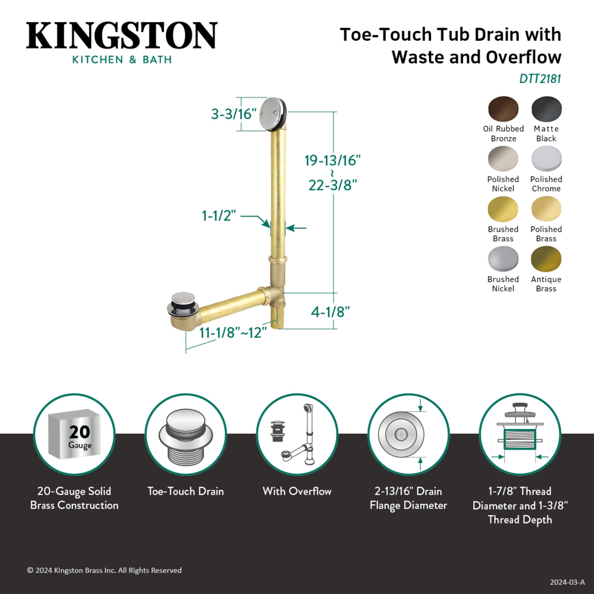 Kingston Brass WLDTT2185 Tub-Drain - View #2