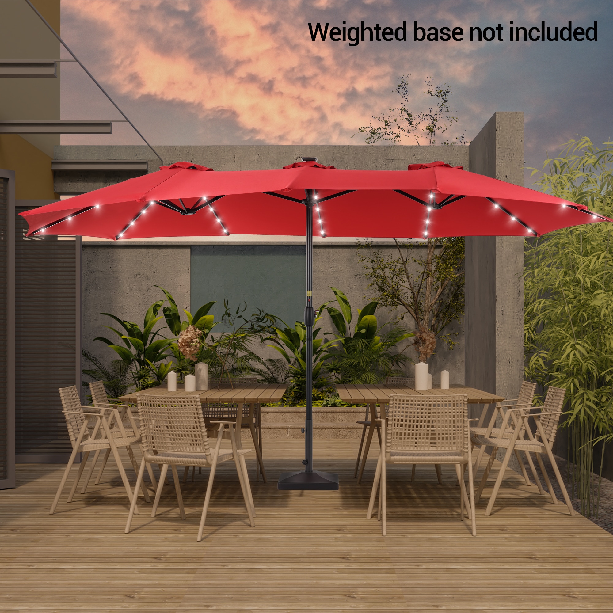 Sonkuki SD-LED159RD-BASE 15-ft Aluminum Red No-tilt Market Patio Umbrella with Lights