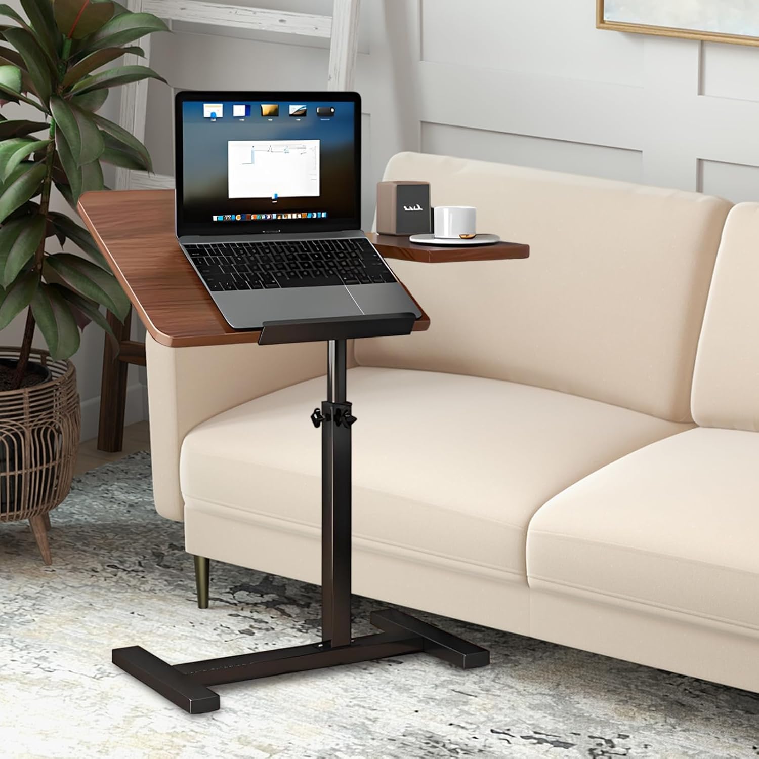 Garvee Height Adjustable Laptop Mobile Standing Desk with Wheels Bedside Table Tilting Laptop Cart Small Rolling Computer Workstation for Home Office Teacher Classroom Use Walnut