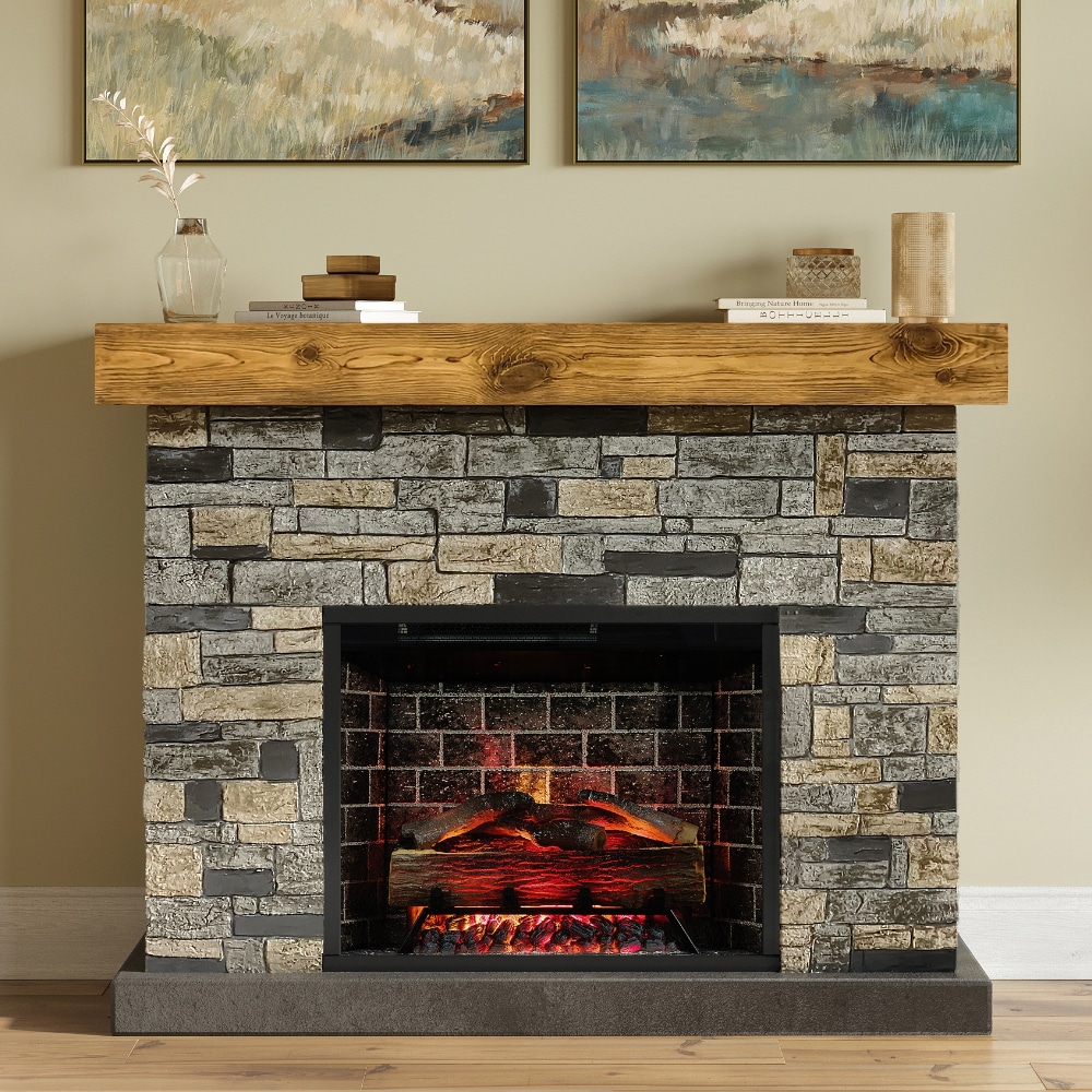 Country Living CL-2302M-STN-28 55 W Dixson Gray Stone Free standing Infrared quartz Flat wall Electric Fireplace with Remote Control Included