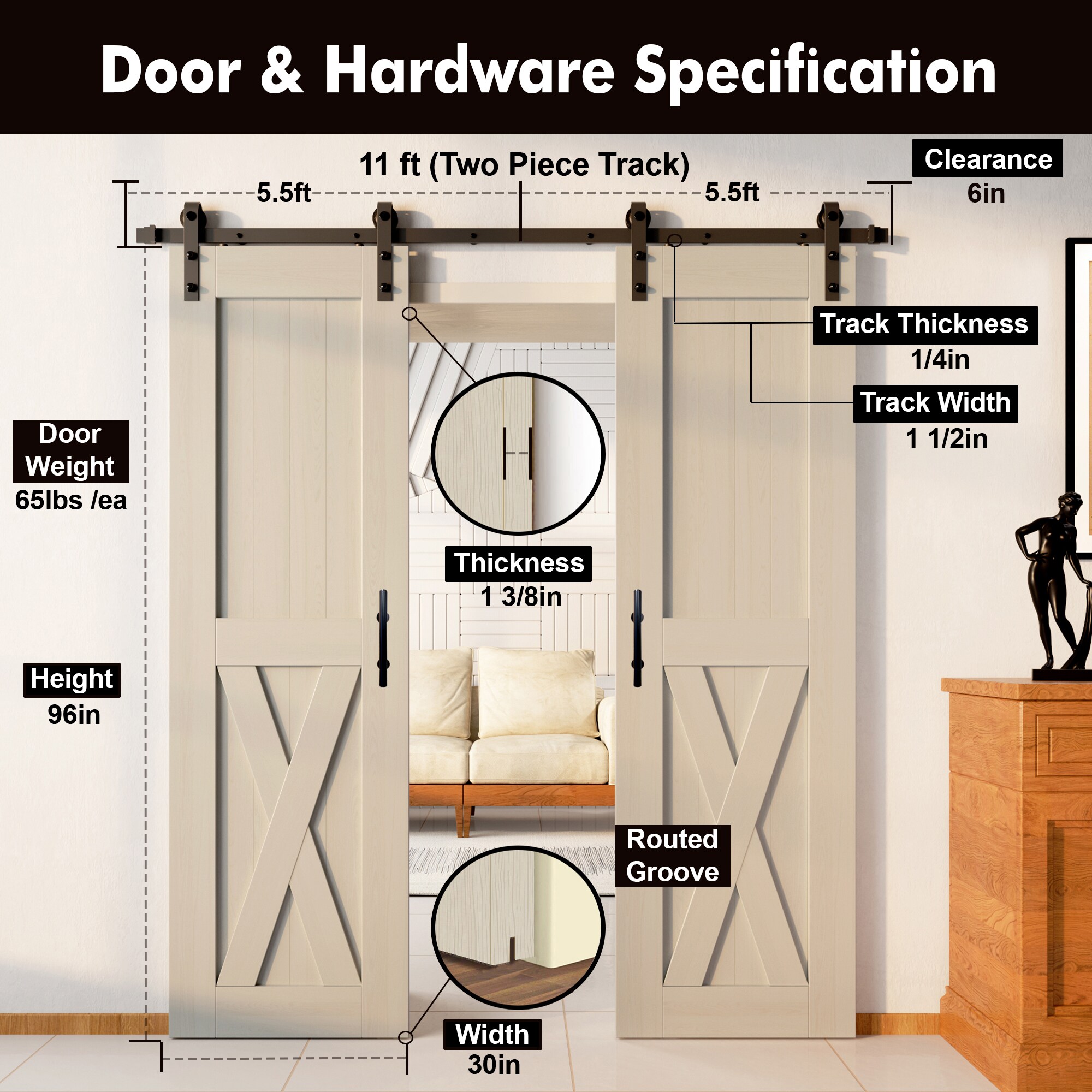HOMACER YT2TGH132C-3096-X-TG Barn-Doors - View #7