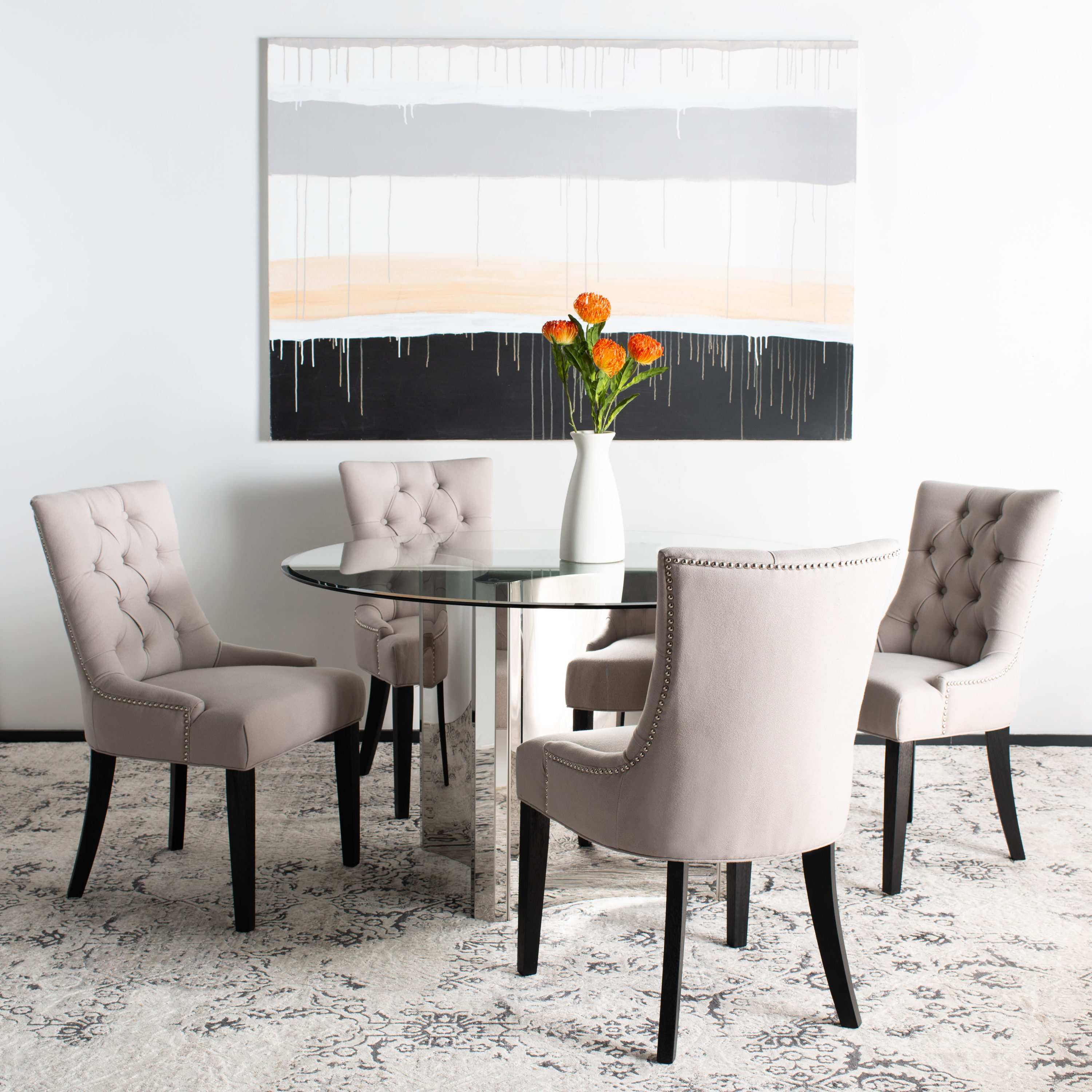 Elegant Taupe Linen and Birch Wood Parsons Side Chair Set