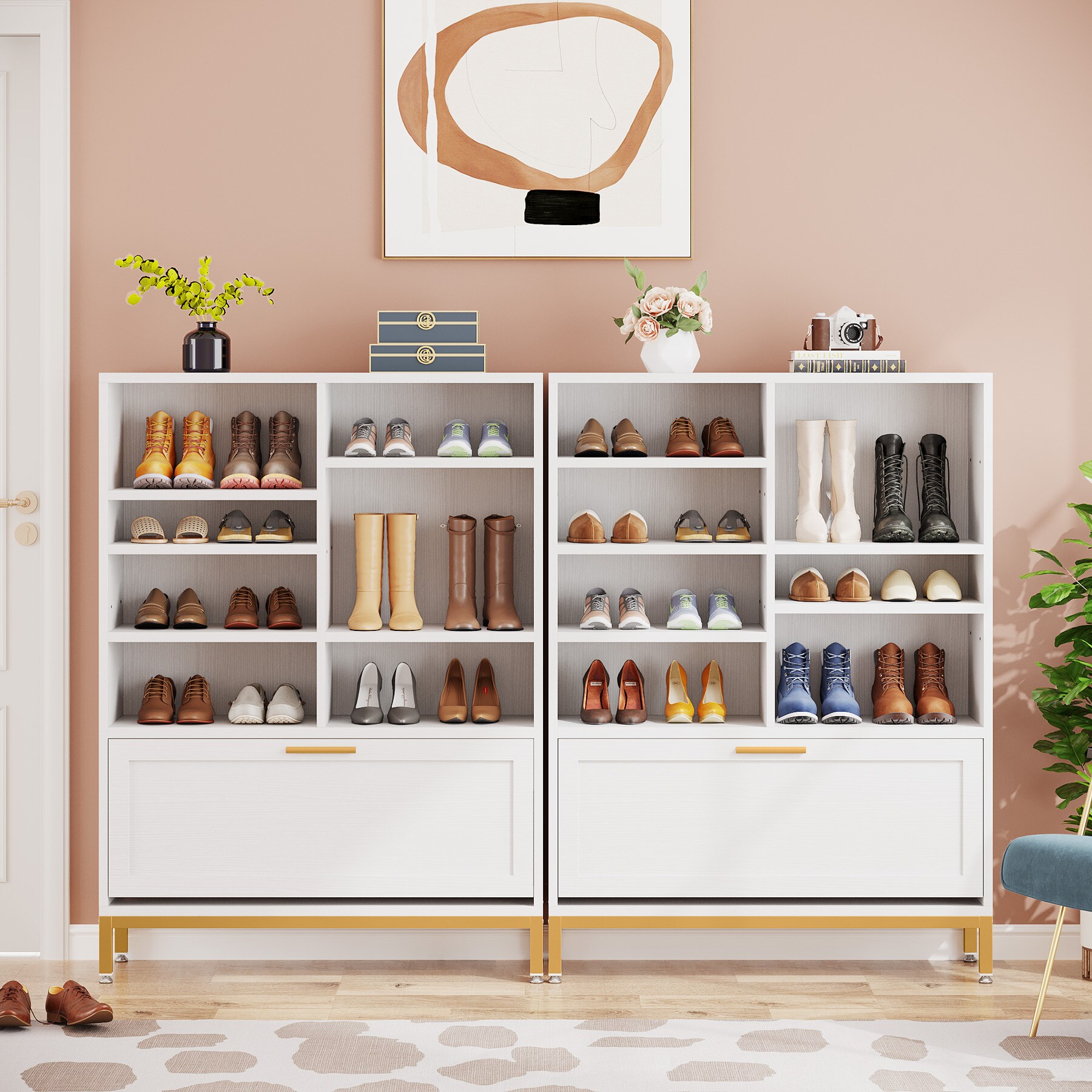 Tribesigns Modern 24 Pair Shoe Cabinet with Doors & Shelves