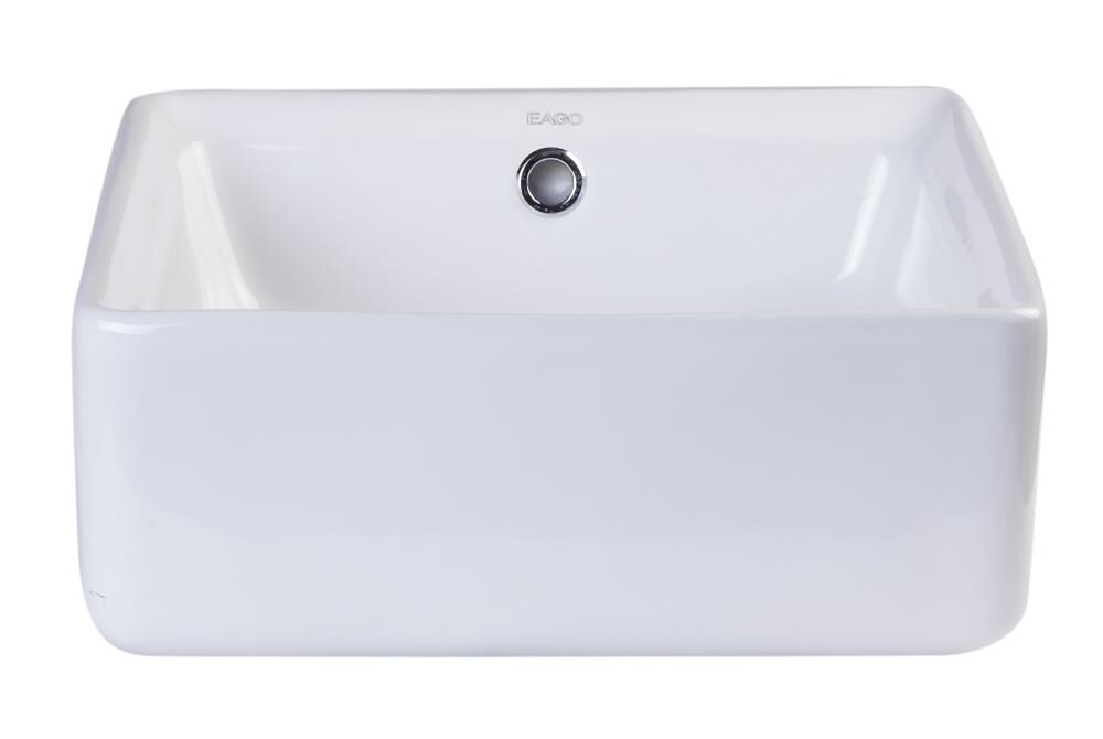 EAGO 15'' White Ceramic Square Bathroom Sink with Overflow