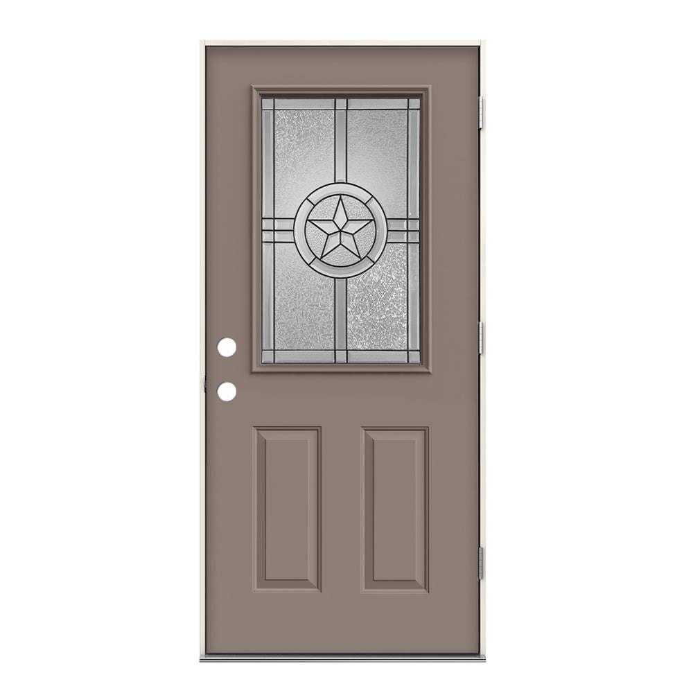 JELD-WEN LOWOLJW230300089 Radiant Star 36-in x 80-in x 4-9/16-in Steel Half Lite Left-Hand Outswing Pottery Painted Prehung Front Door Insulating Core