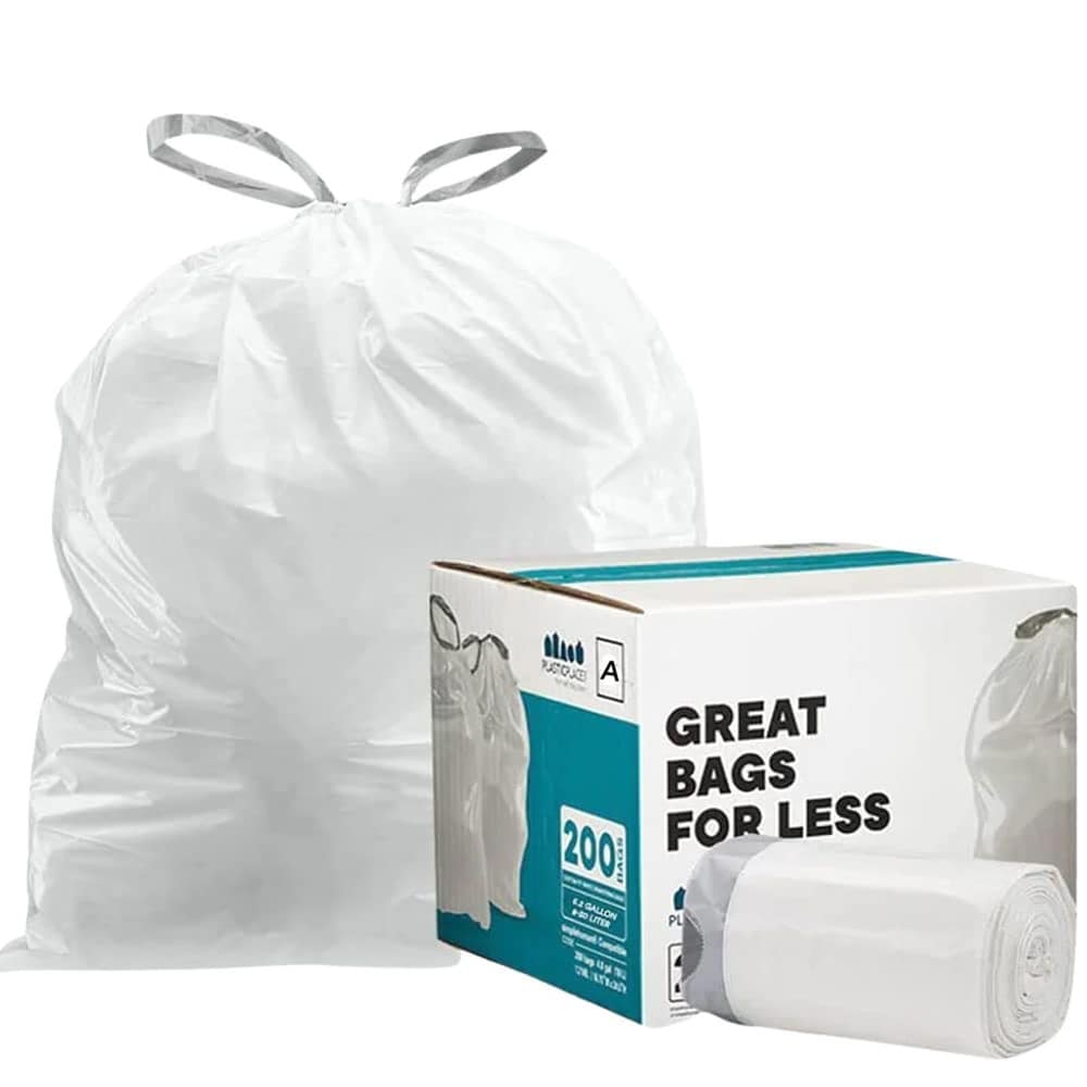 Plasticplace Simplehuman* Code A Compatible Drawstring Trash Bags, 1.2 Gallon (200 Count)