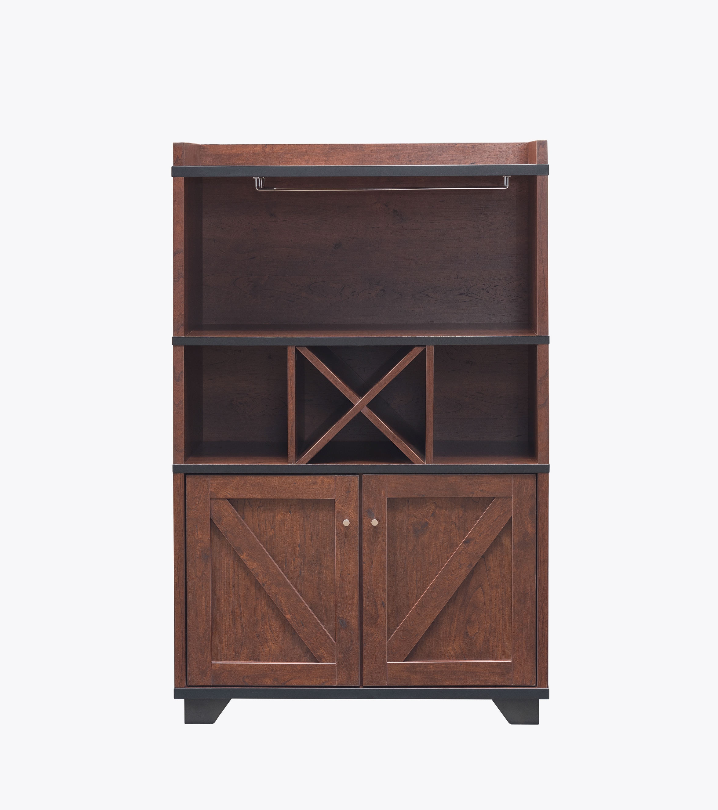 Furniture of America IDI-172125 Nikhil Rustic Vintage Walnut Buffet with Wine Storage