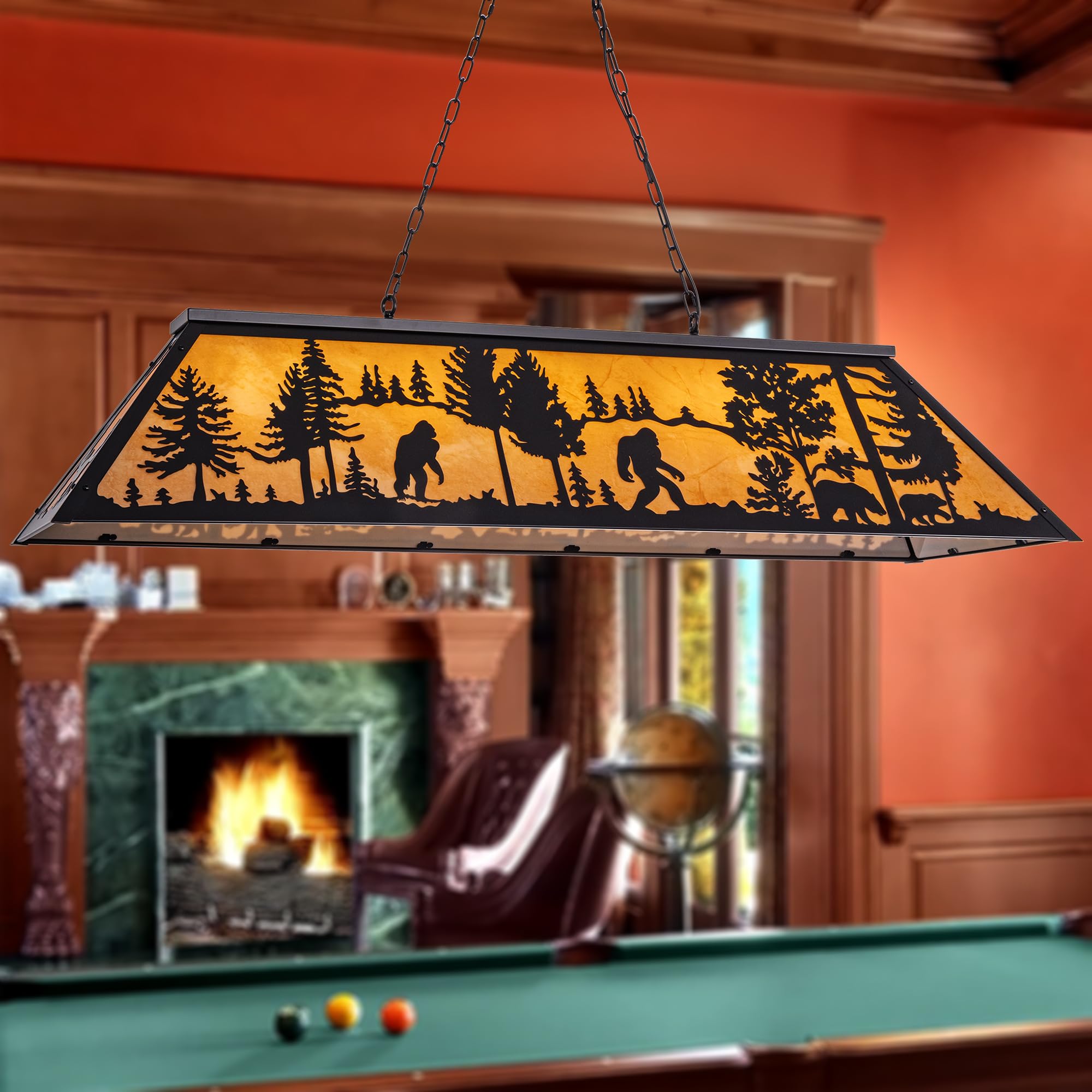 Lukvuzo Farmhouse Pool Table Light 5 Light Rustic Billiard Chandelier with Wildlife Bear and Gorilla Design for Game Room Man Cave Bar #LLU0709L030