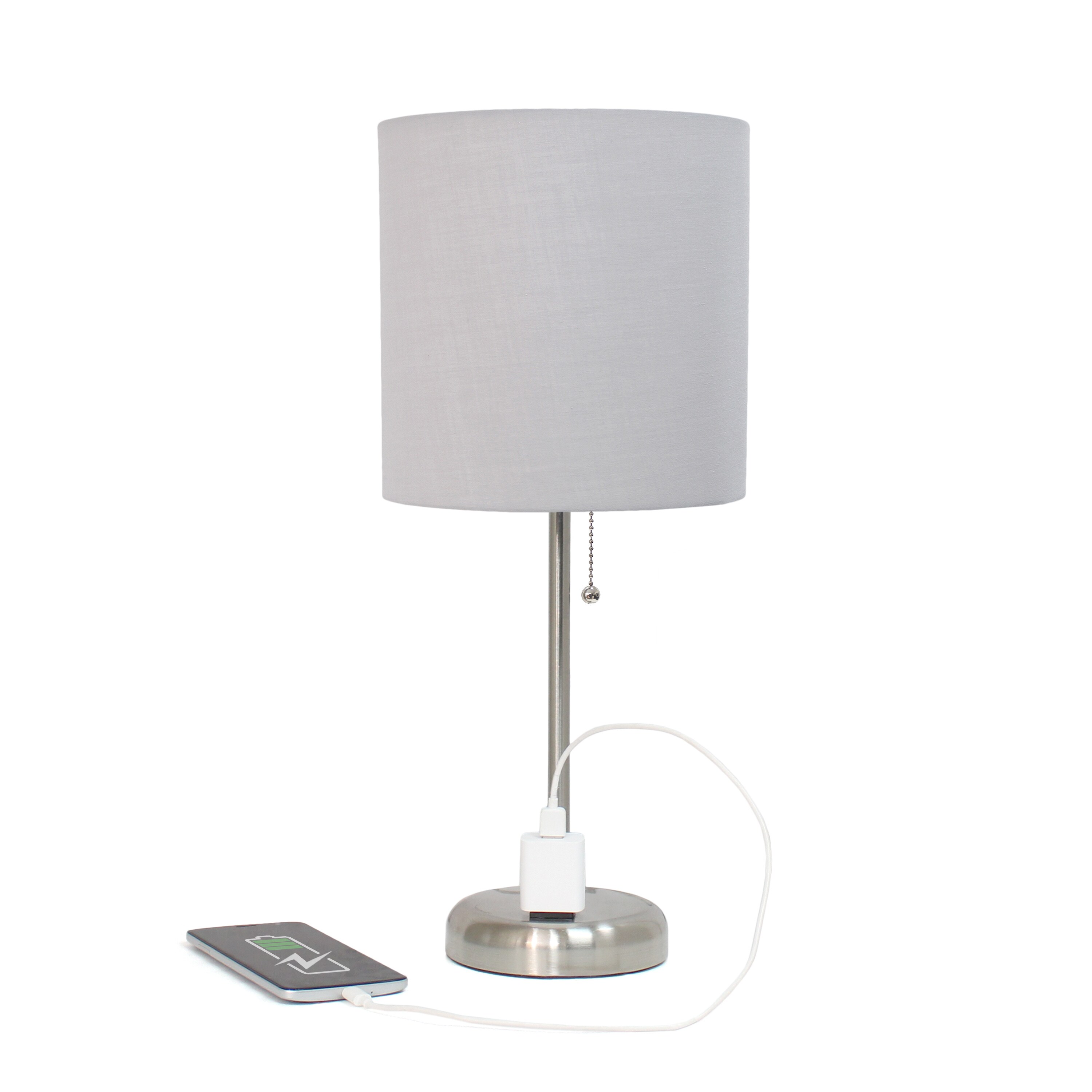 Oslo 19.5" Gray Metal Table Lamp with Fabric Shade and USB Port