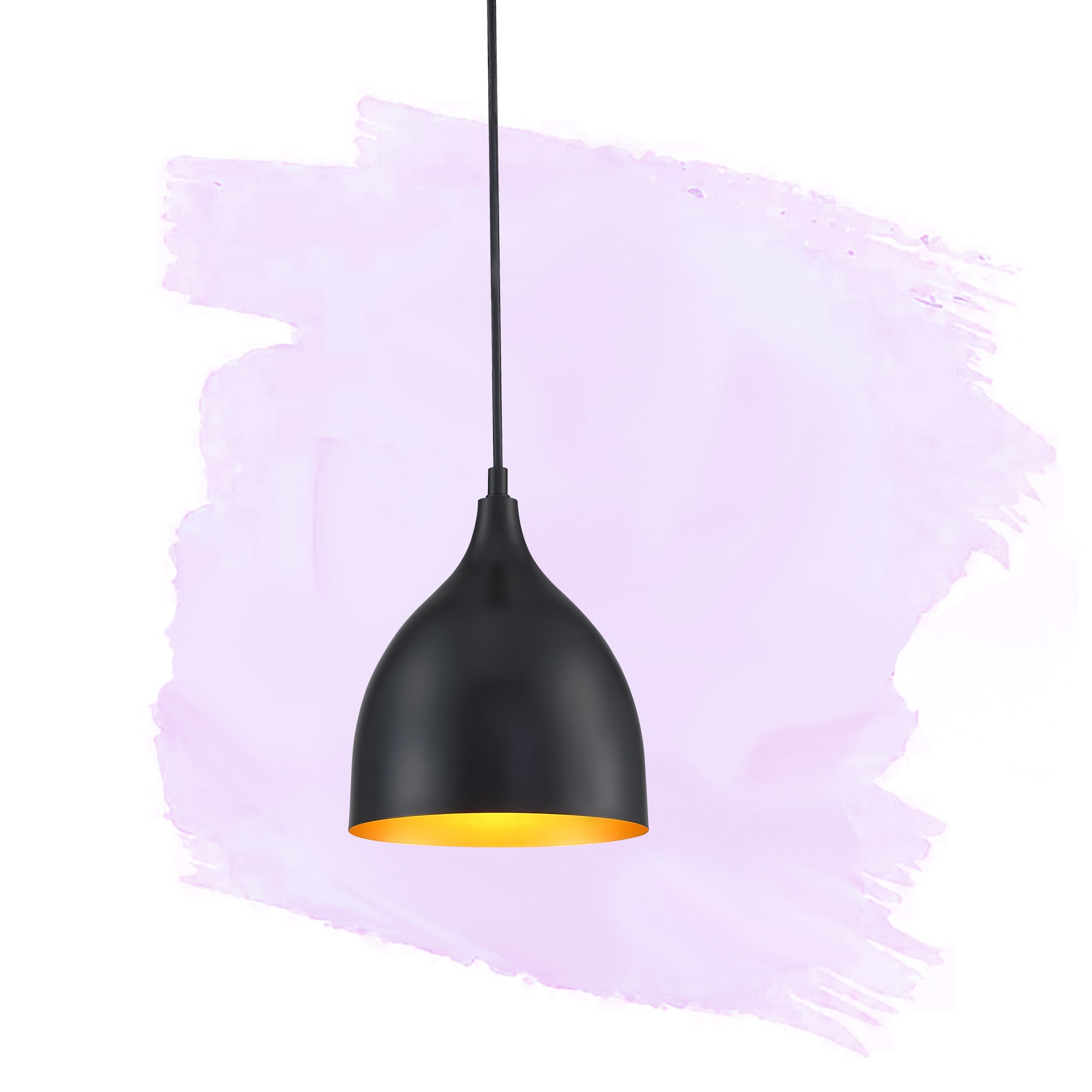 Matte Black Mini Pendant Light with Gold Interior