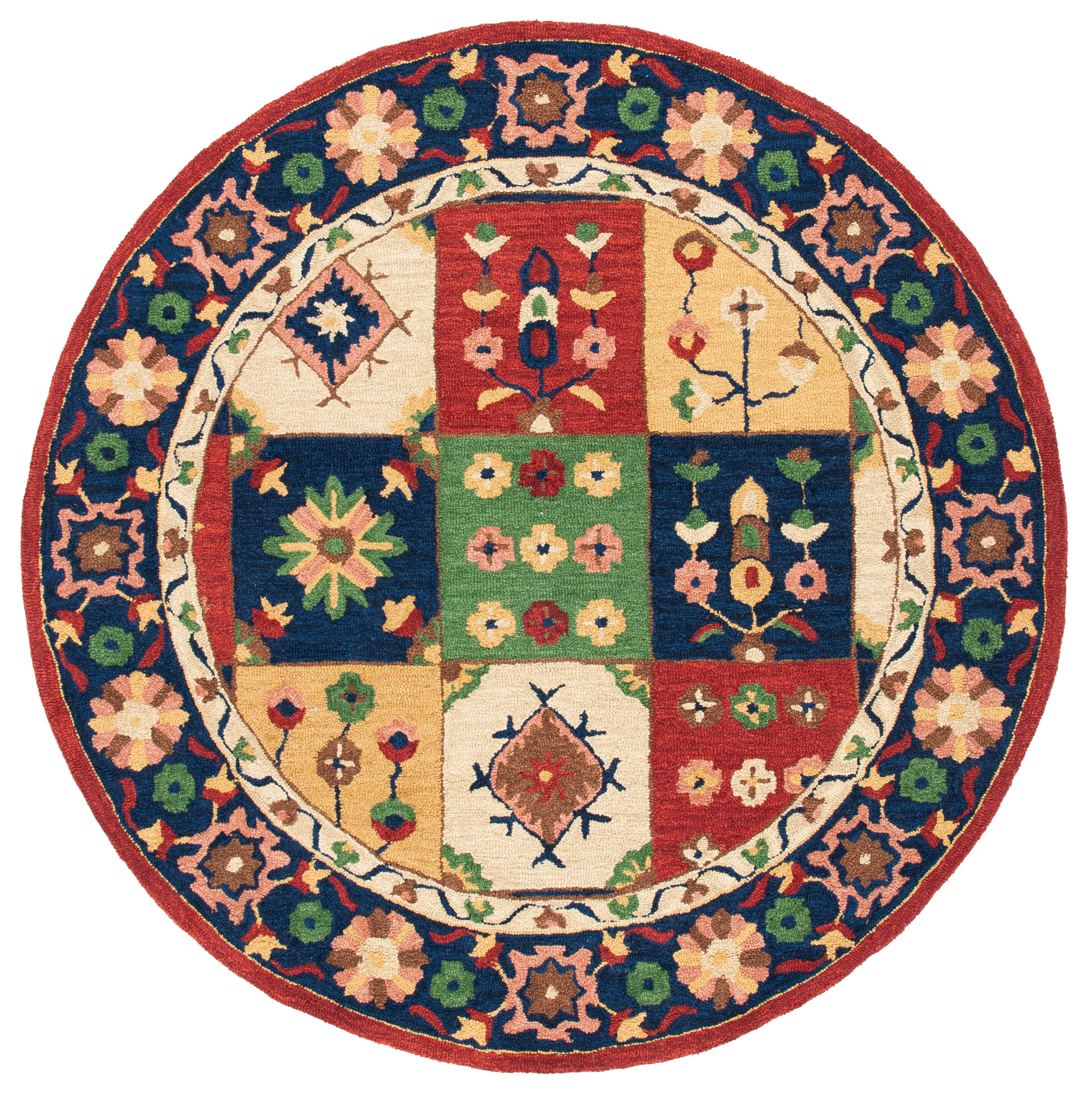 Safavieh HG356Y-6R Heritage Malti 6 x 6 (ft) Tufted Wool Green/Red Round Indoor Floral/Botanical Farmhouse/Cottage Area rug