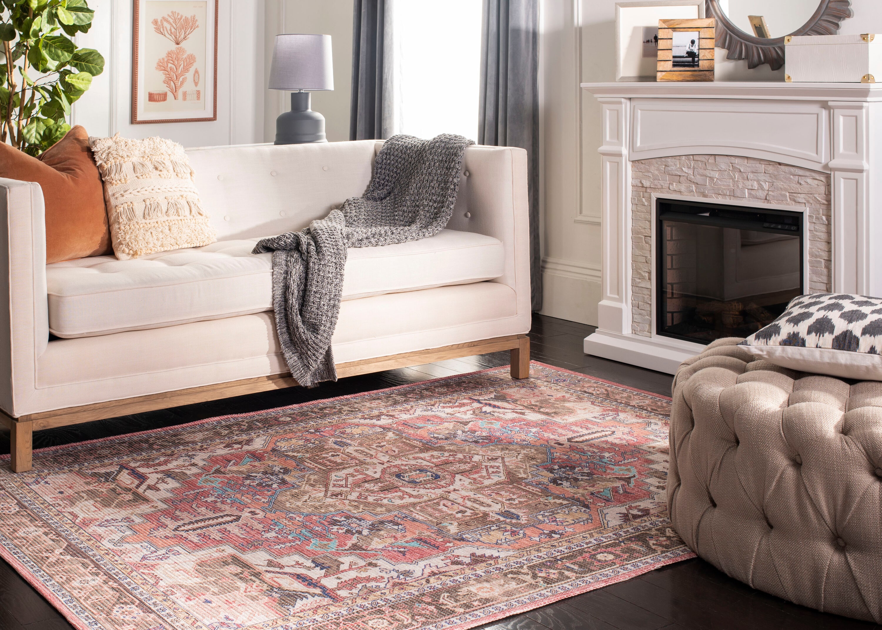 5 x 8 (ft) Loomed Rust / Ivory Rectangular Indoor Mid-Century Modern Professionally Clean Only Area rug
