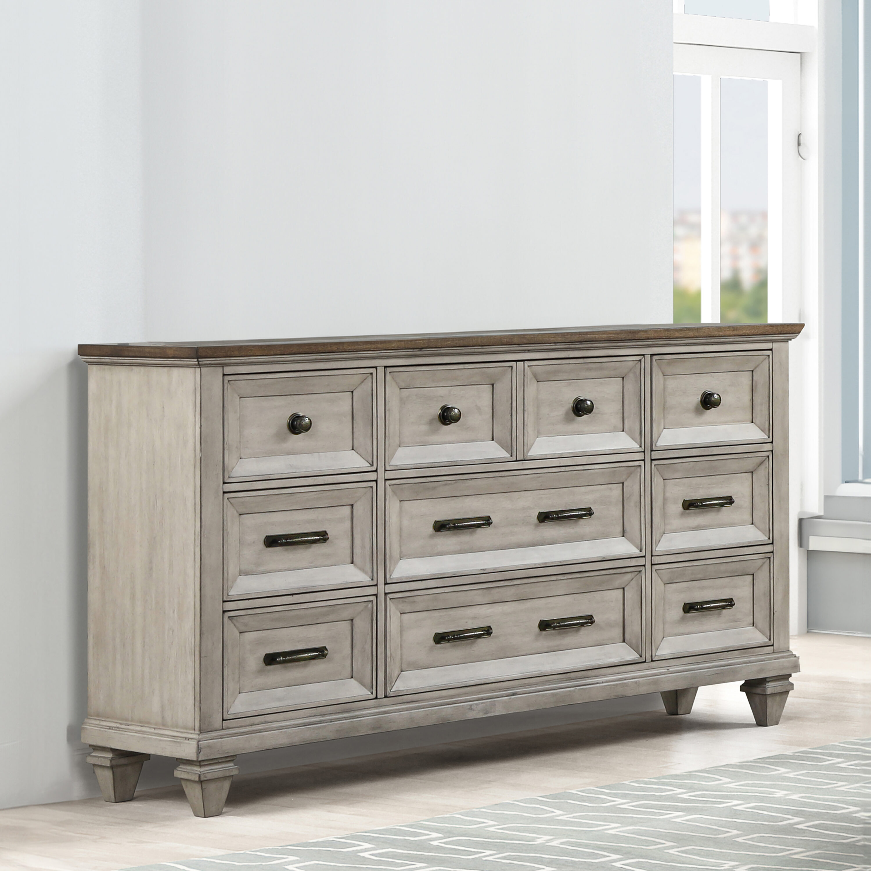 New Classic Furniture B2114-050 Mariana Vintage Creme Acacia 9 -Drawer Standard dresser
