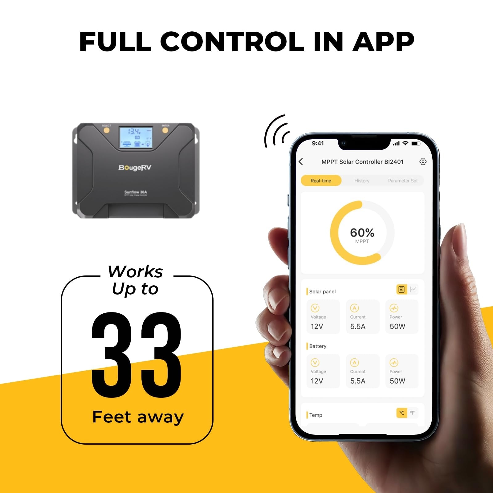 Aoibox 30A MPPT Solar Charge Controller with Low Temp Cutoff Bluetooth App Monitoring LCD for 12V 24V Systems #LAB92IHR