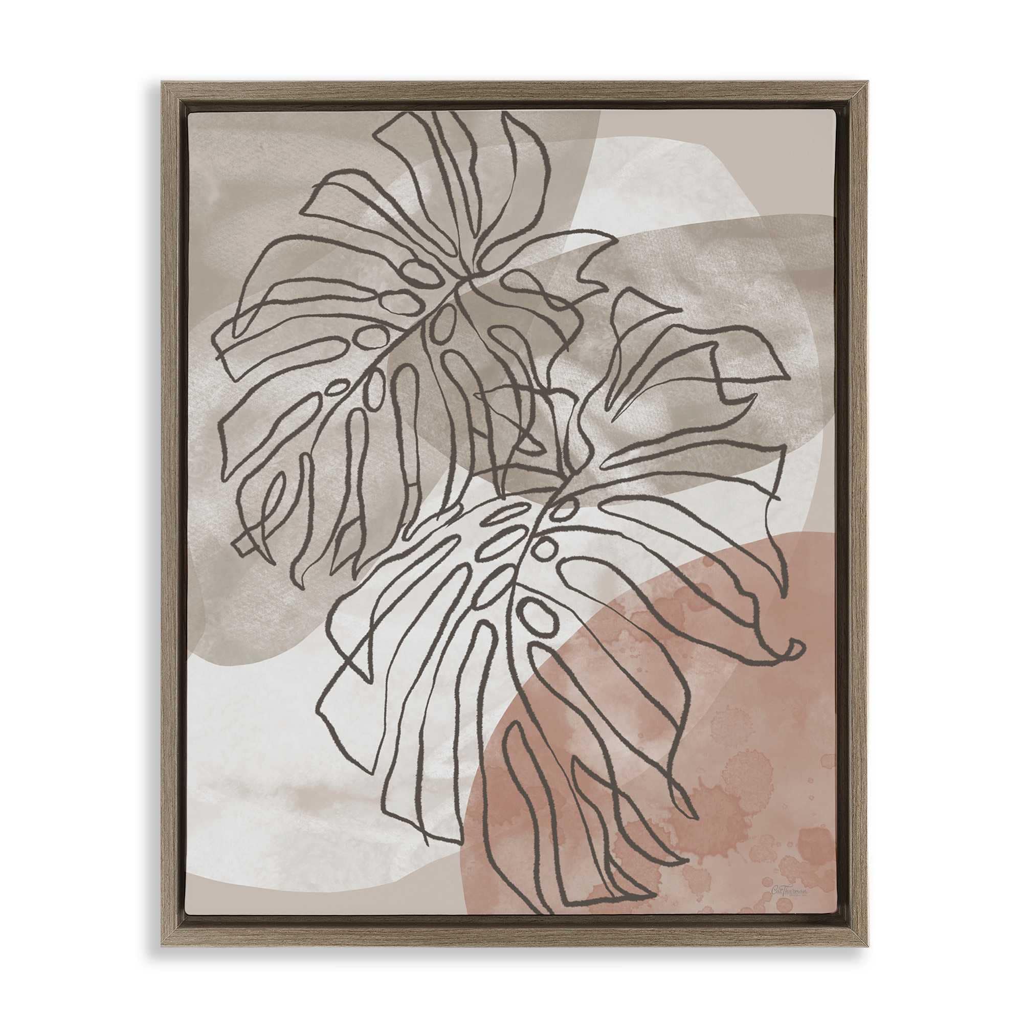Stupell Industries BT-595-FFE-16X20 Leaf Outlines in Earth Tones Floating Frame design by Cat Thurman Designs