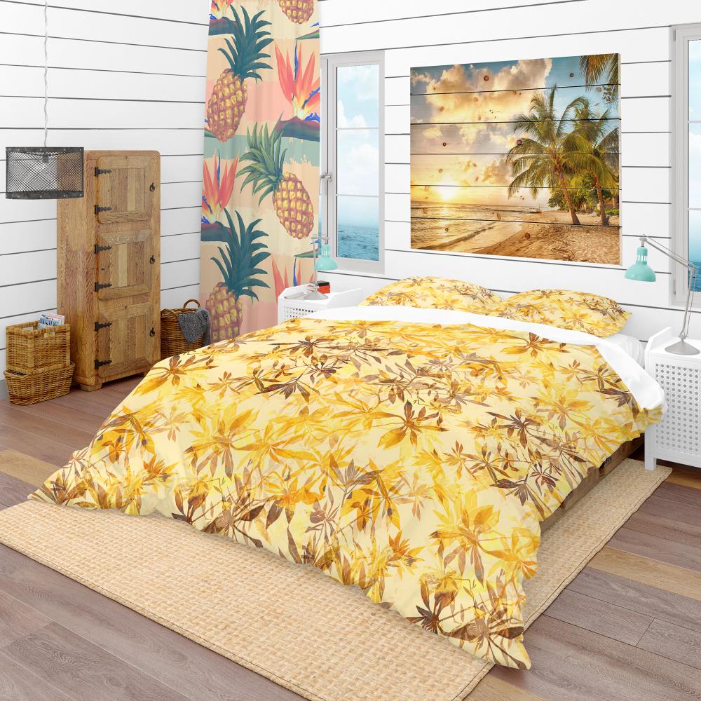 Designart BED18752-K 3 -Piece Yellow and Gold King Duvet cover Set