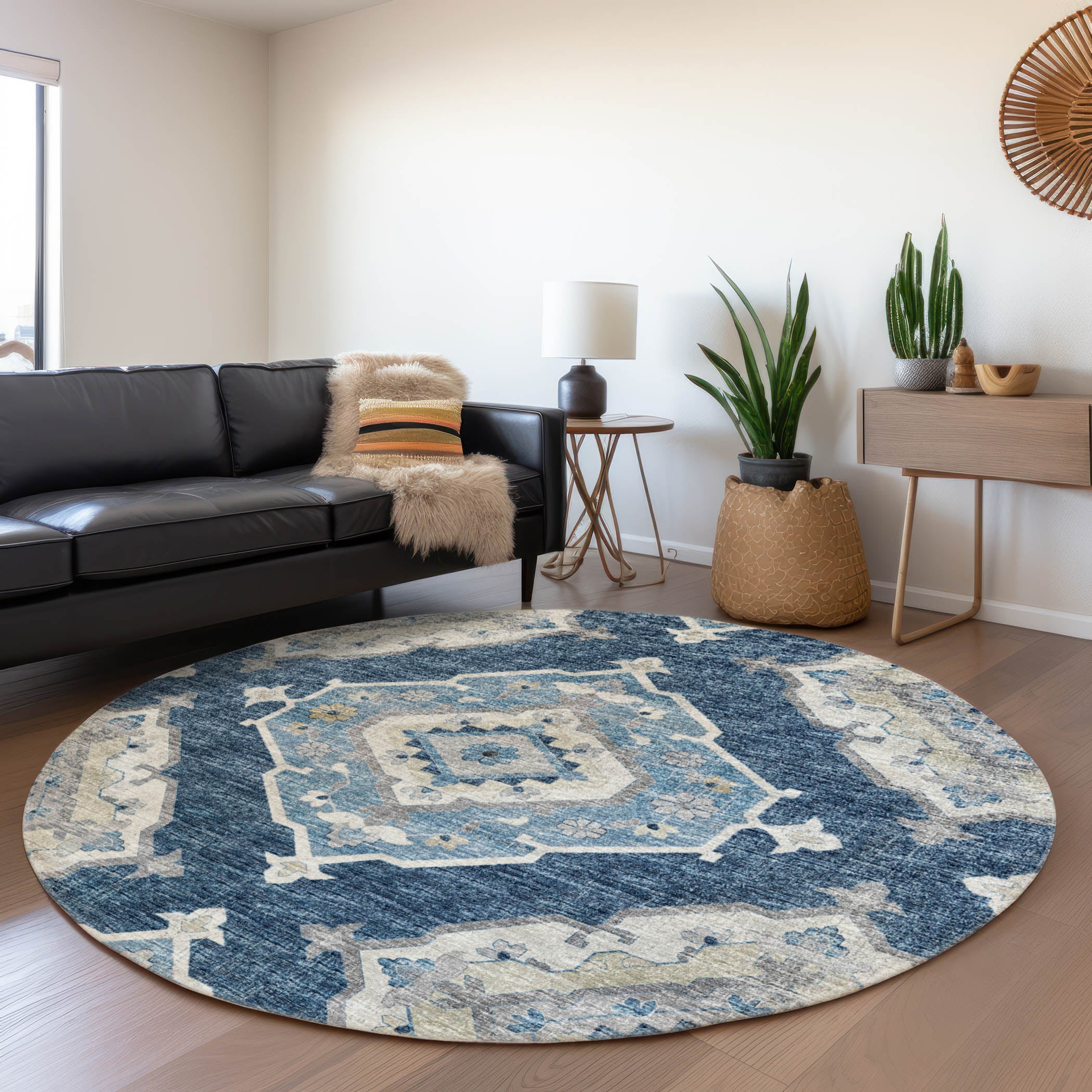 Addison Rugs AMF91BL8RO Mayfield AMF91BL 8 x 8 (ft) Loomed Polyester Blue Round Indoor Abstract Machine washable Area rug