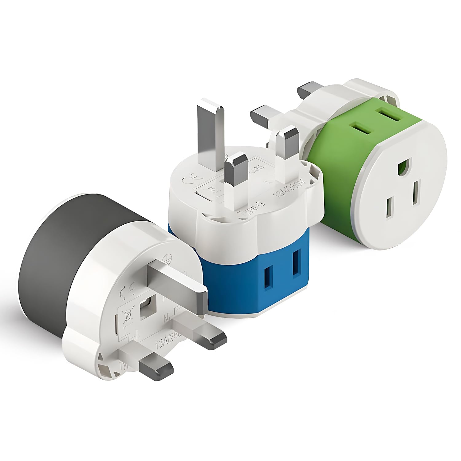 LENCENT Type G Travel Power Plug Adapter for UK Ireland Dubai and Hong Kong with Dual USA Inputs Fuse Protected 3 Pack