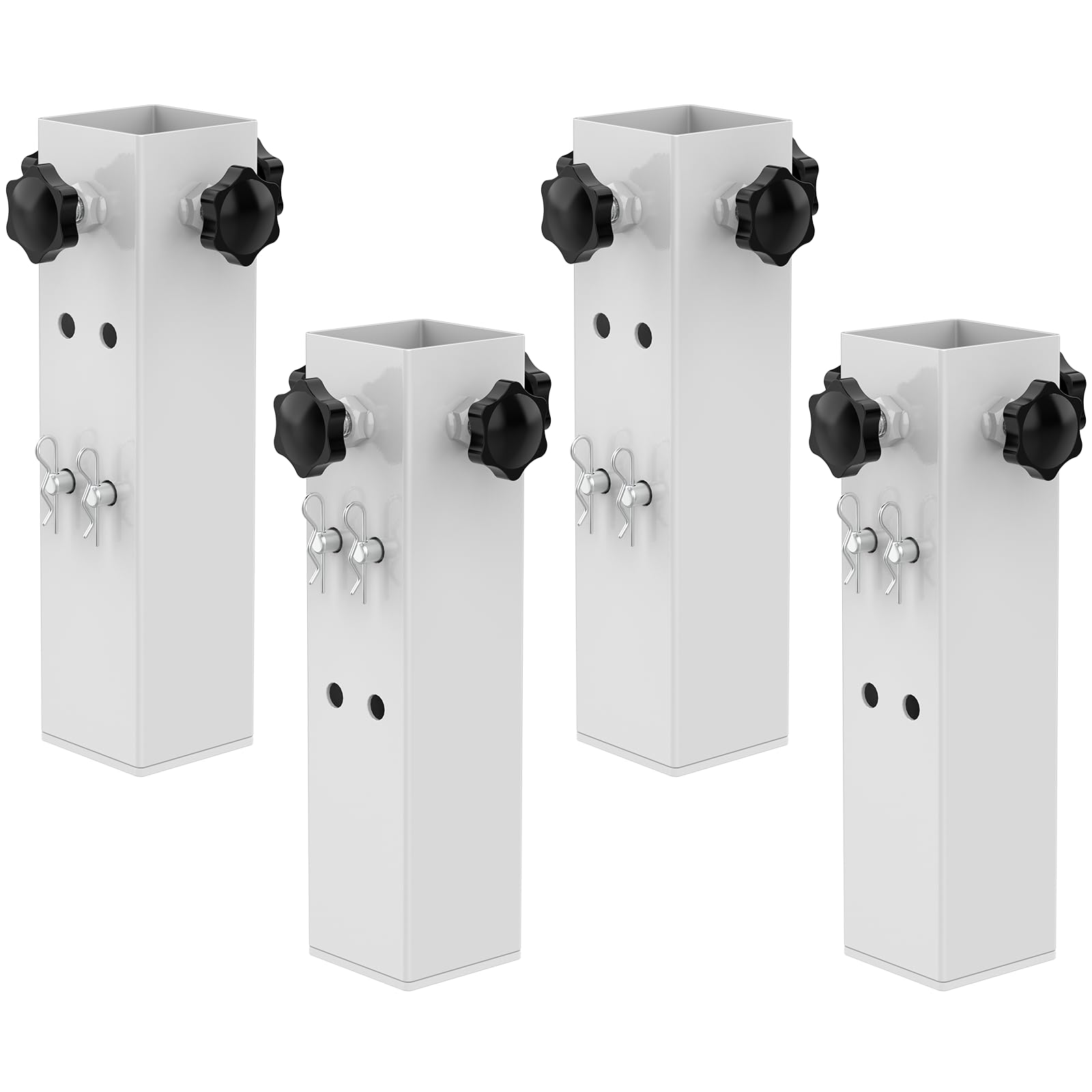 Yichuhaoxi  Adjustable Table Leg Extenders Set of Four White Metal Square Folding Table Leg Risers with Reinforcement Bolts and Rubber Feet for