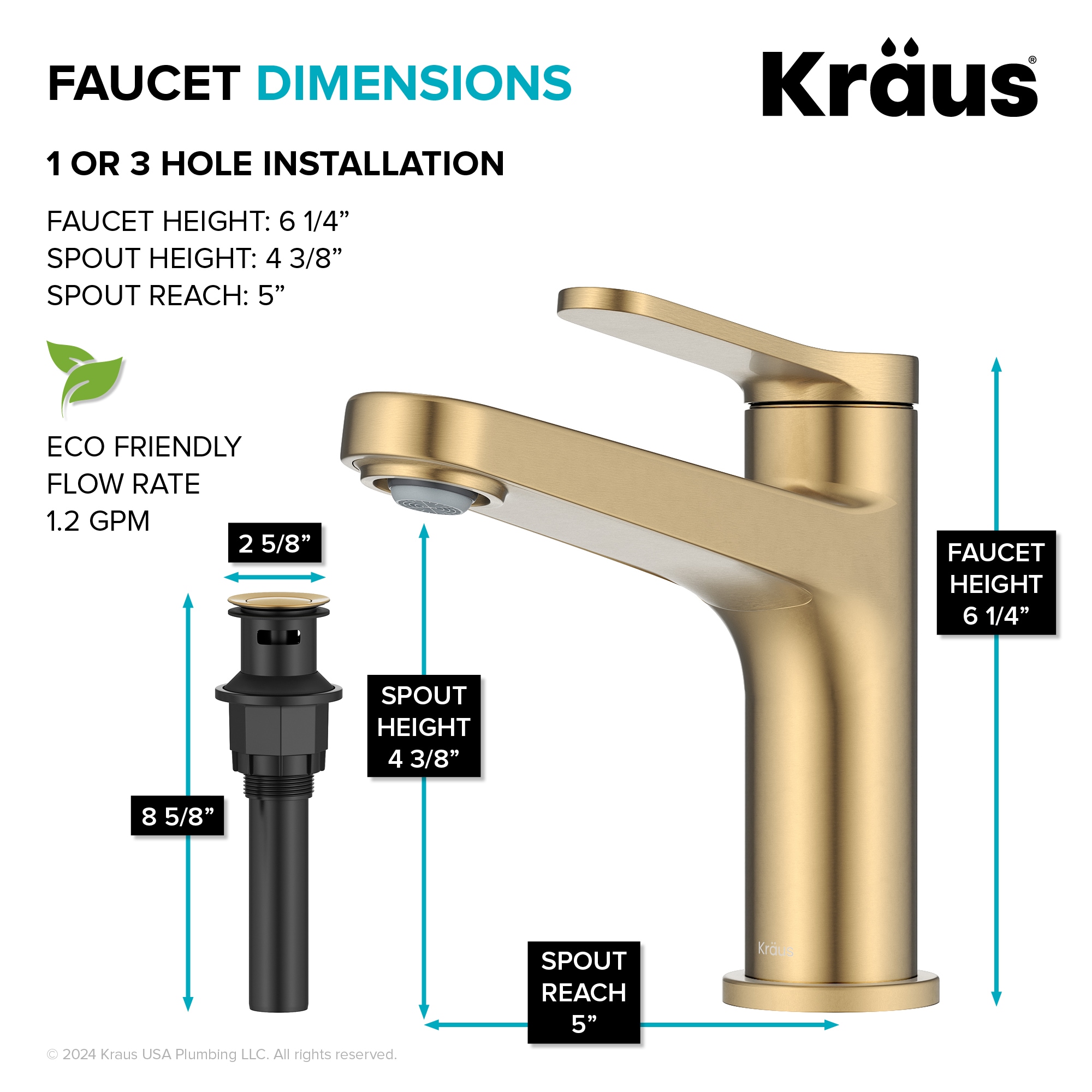 Indy Spot-Free Brushed Brass Single Handle Bathroom Faucet