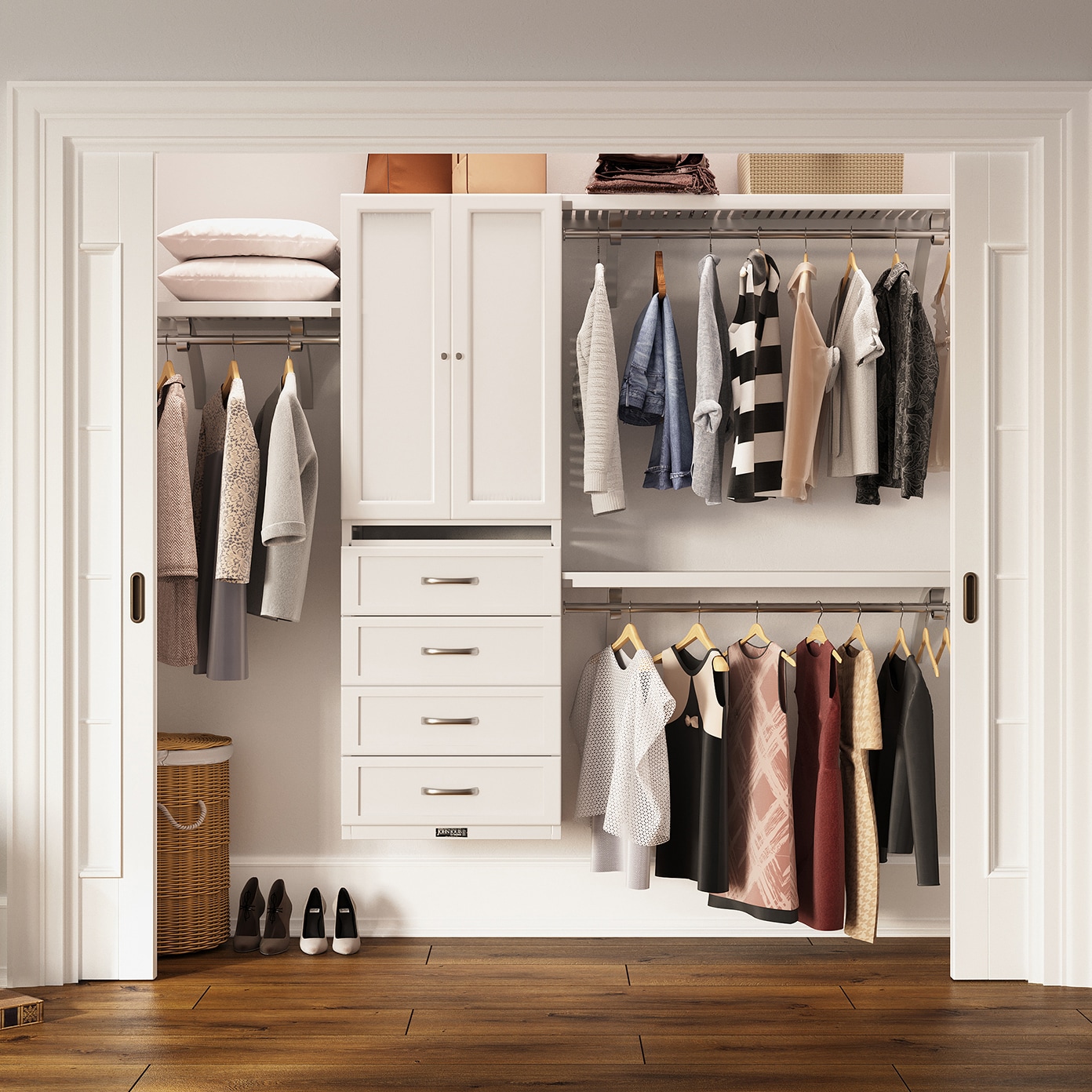 John Louis Home JLH-344SH-W-SD 4-Feet to 10-Feet W x 7-Feet H White Ventilated Shelving Wood Closet System