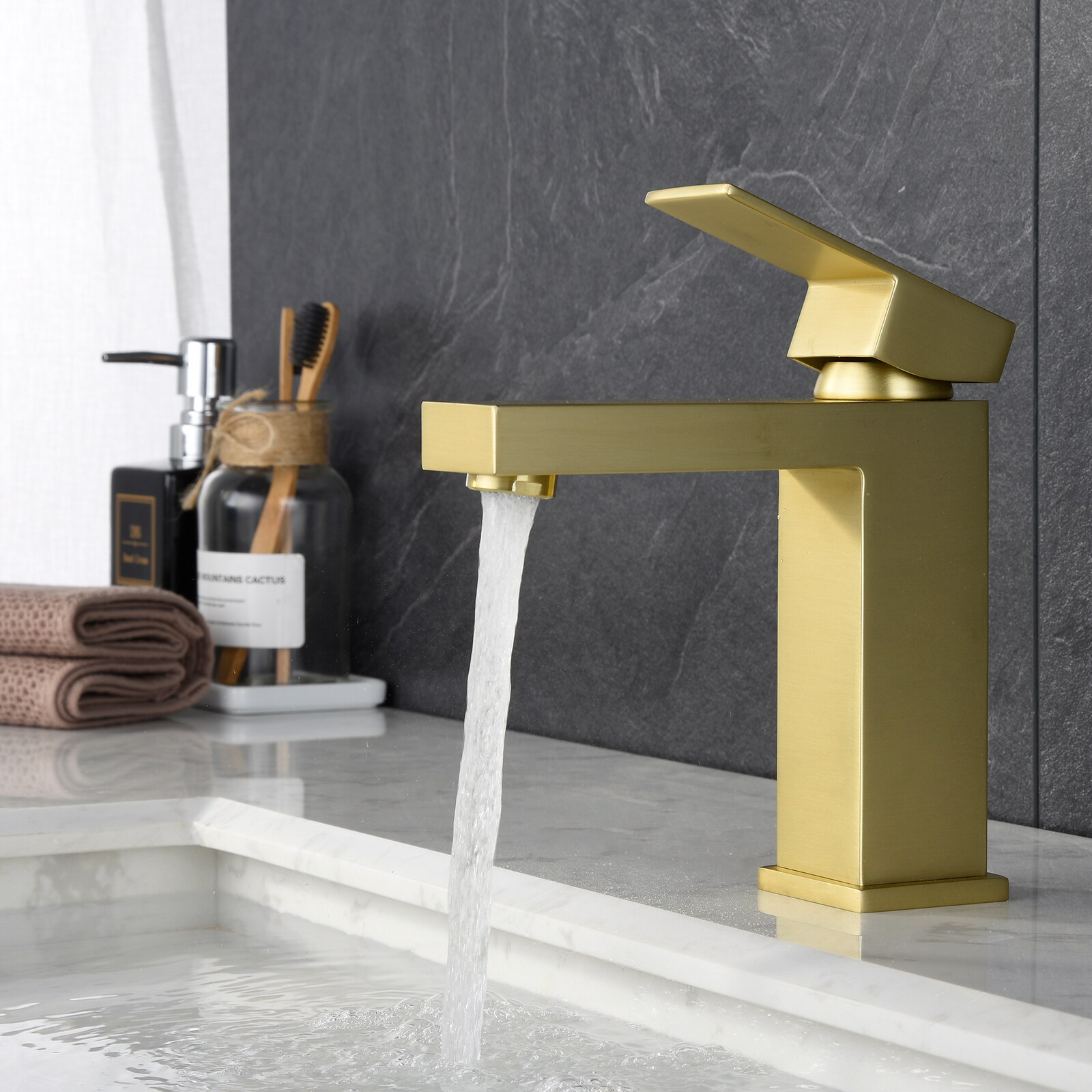 Brushed Gold Single Handle Brass Bathroom Faucet