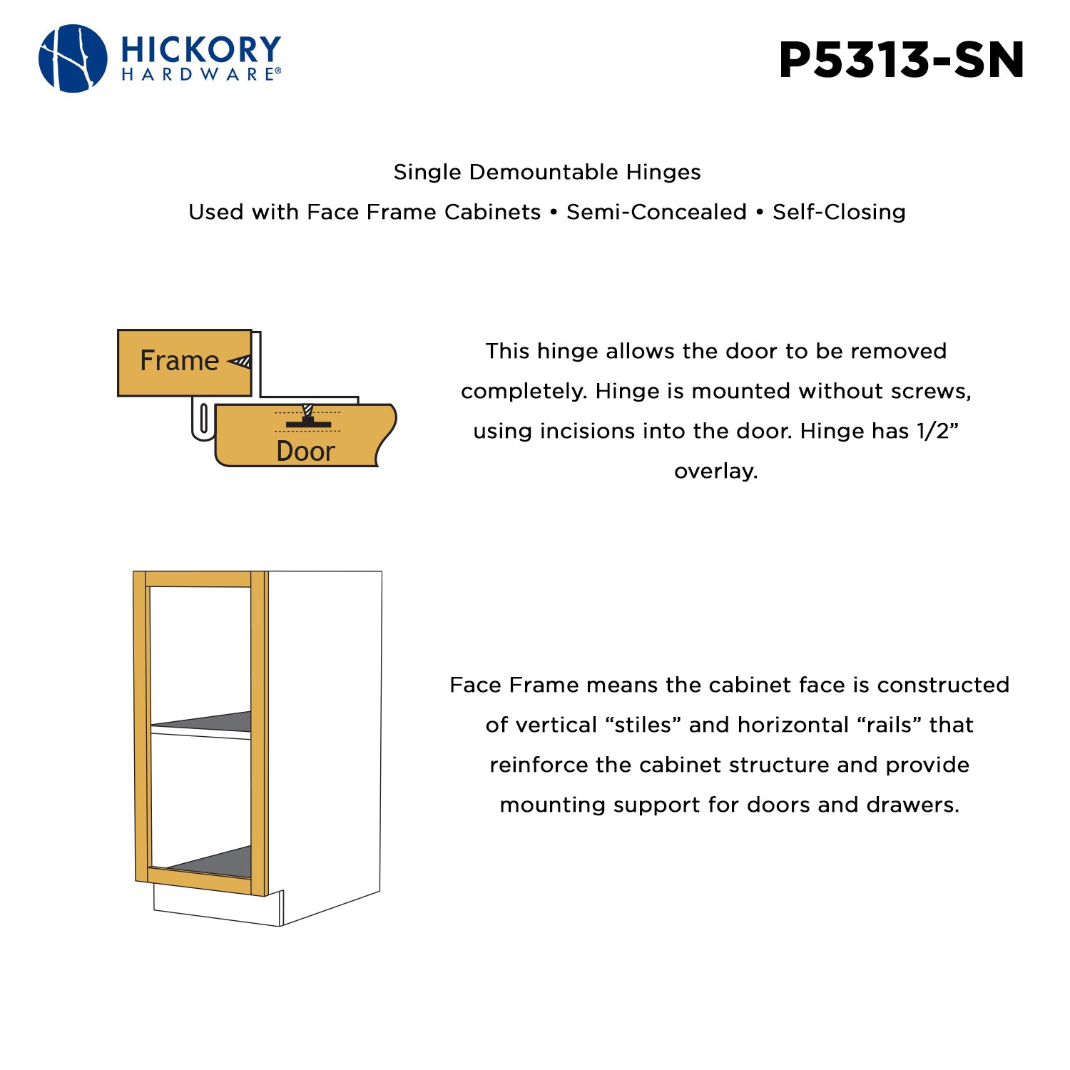 Hickory Hardware P5313-SN-10B Cabinet-Hinges - View #5