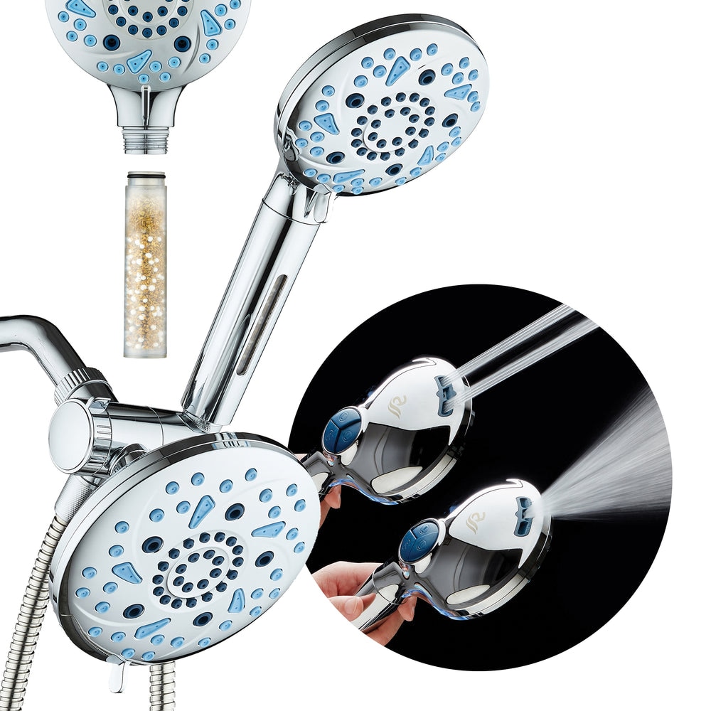 AquaCare - 82 -Spray chrome 6-in Round Rain Filtered High Pressure Shower Head with Handheld Comb...